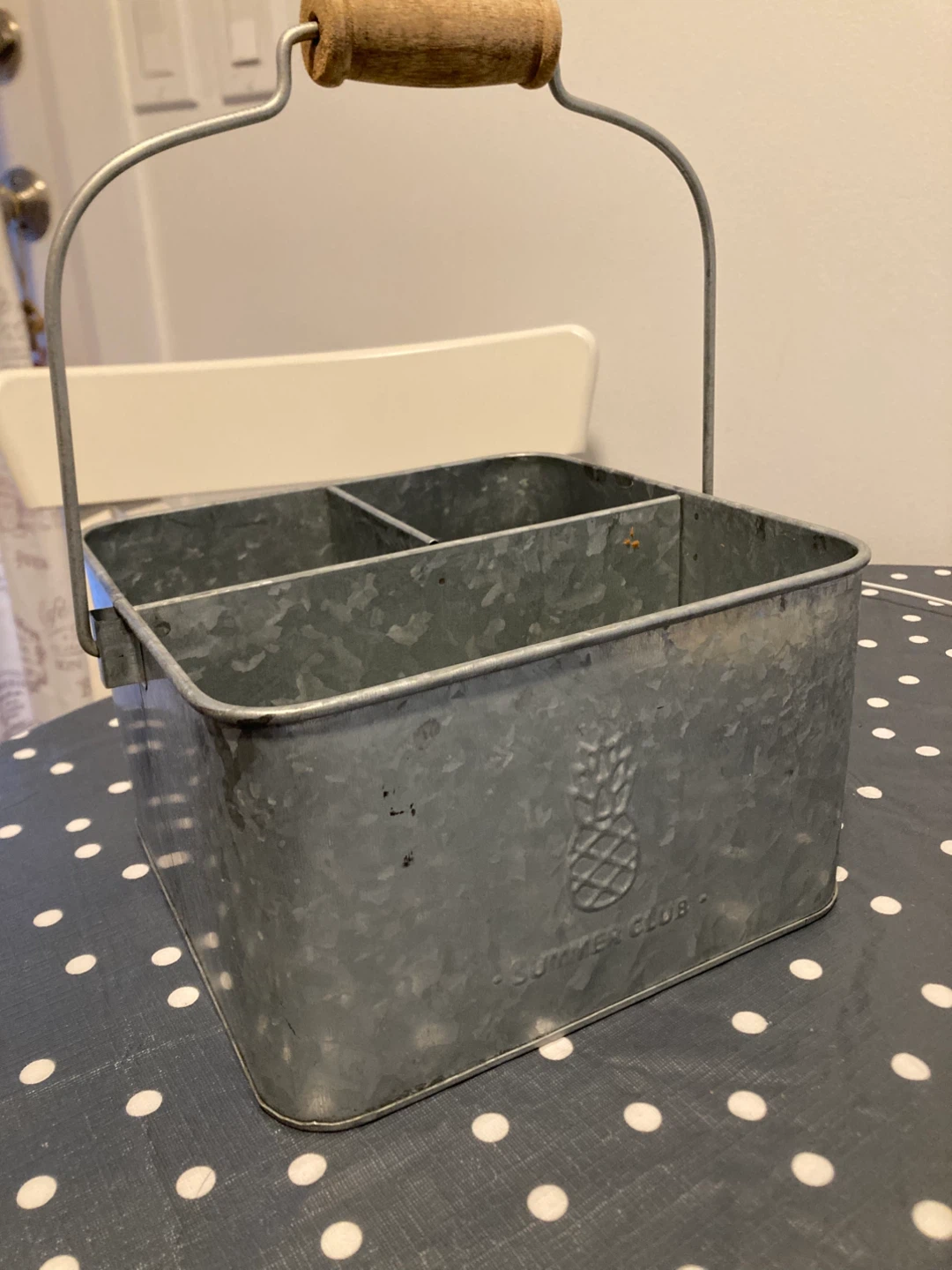 Galvanized Metal Caddy with Wooden Handle - photo 3