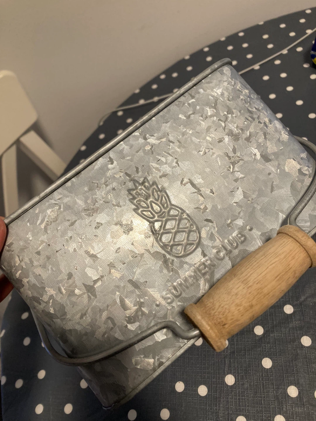 Galvanized Metal Caddy with Wooden Handle - photo 2