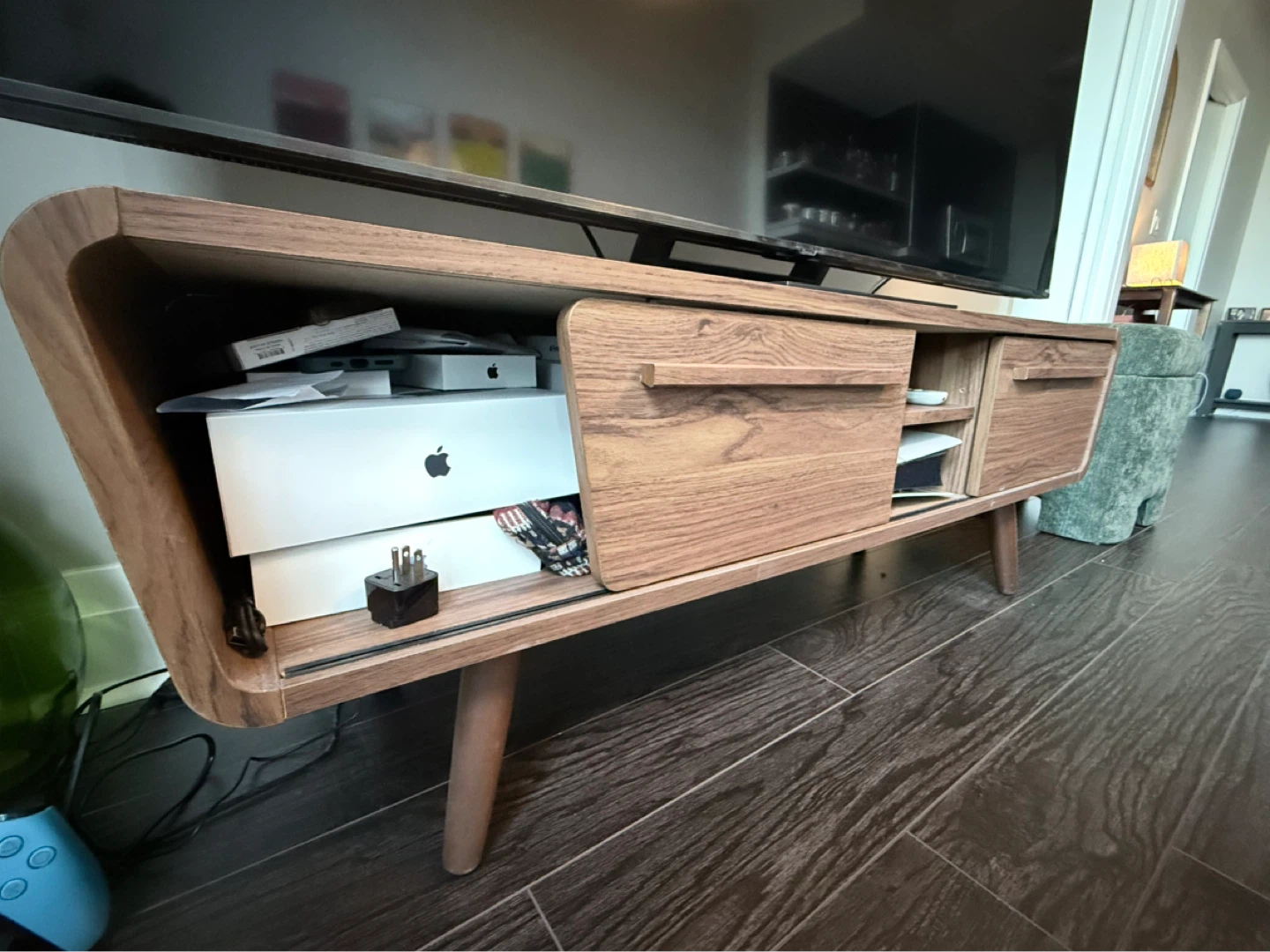 Modern Walnut TV Stand w/ Storage - photo 2