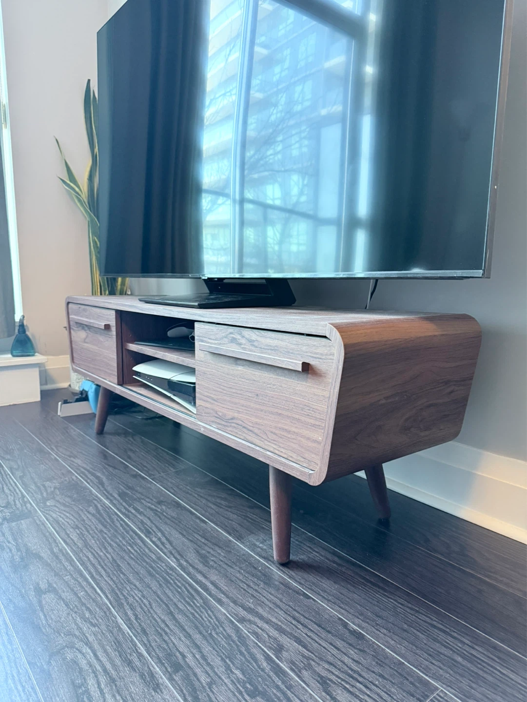 Modern Walnut TV Stand w/ Storage