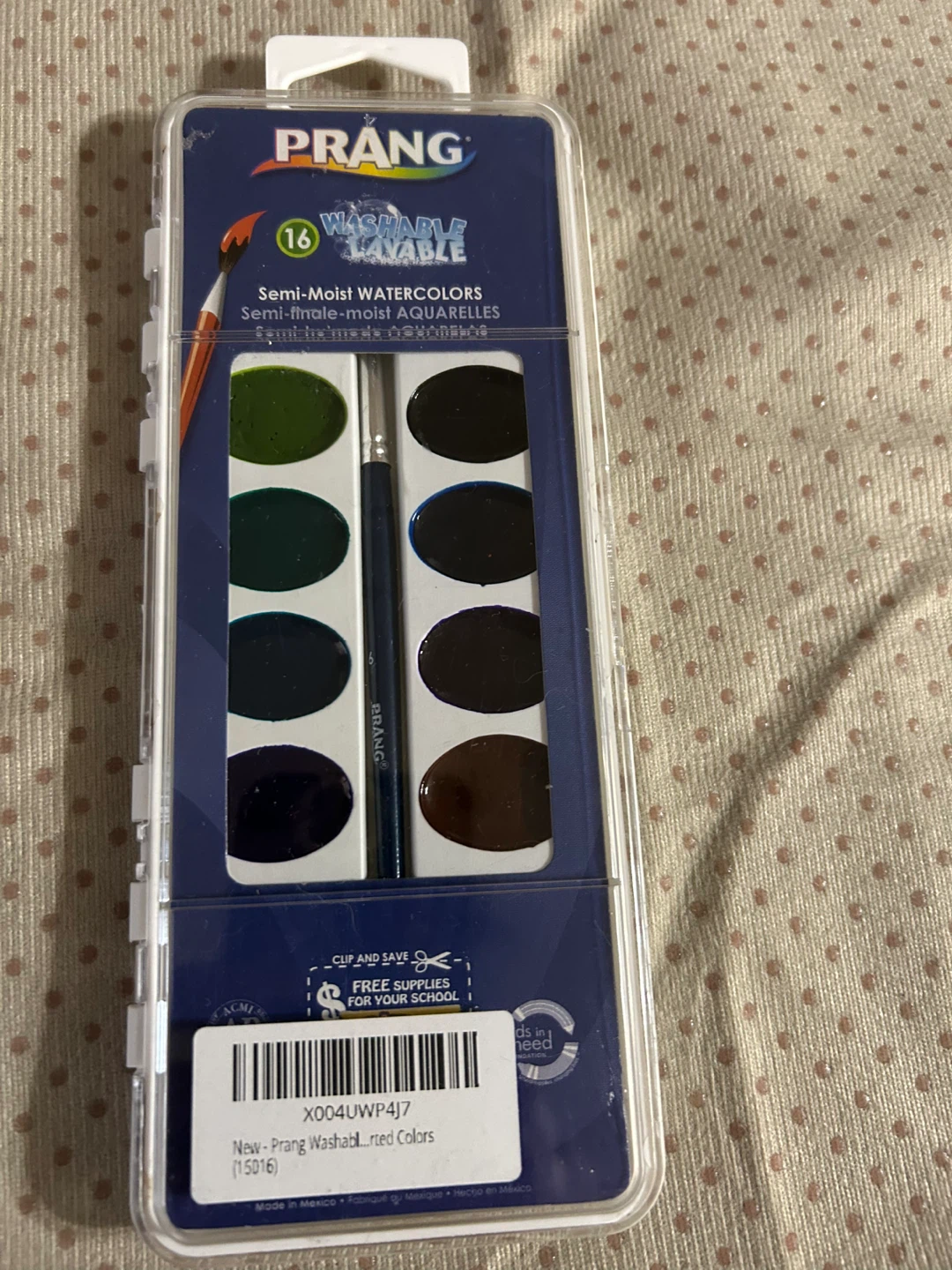New-Prang 16 Washable Semi-Moist Watercolors with Brush