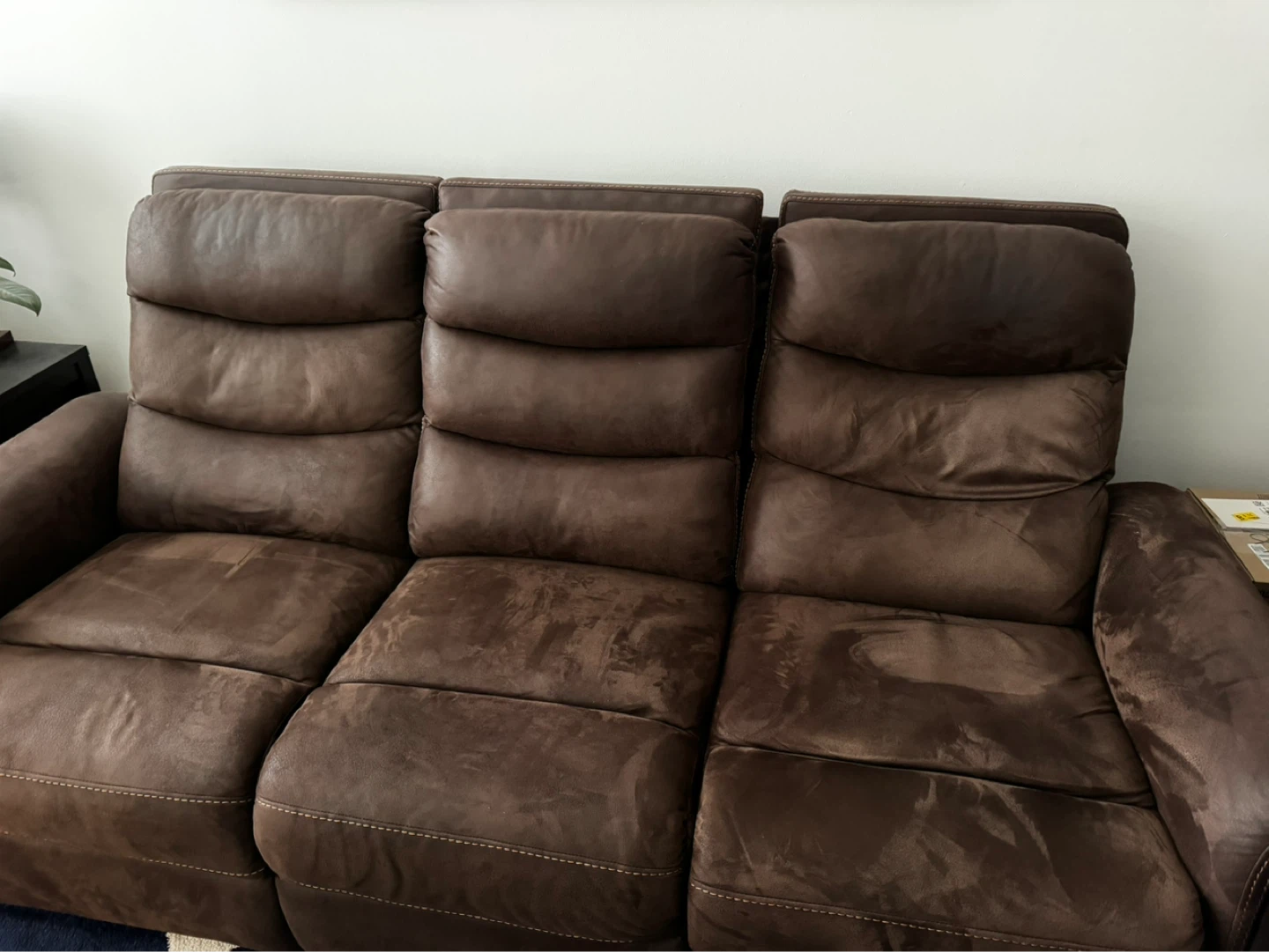 Bobs Brown Faux Leather 3-Seater Reclining Sofa with Cup Holders