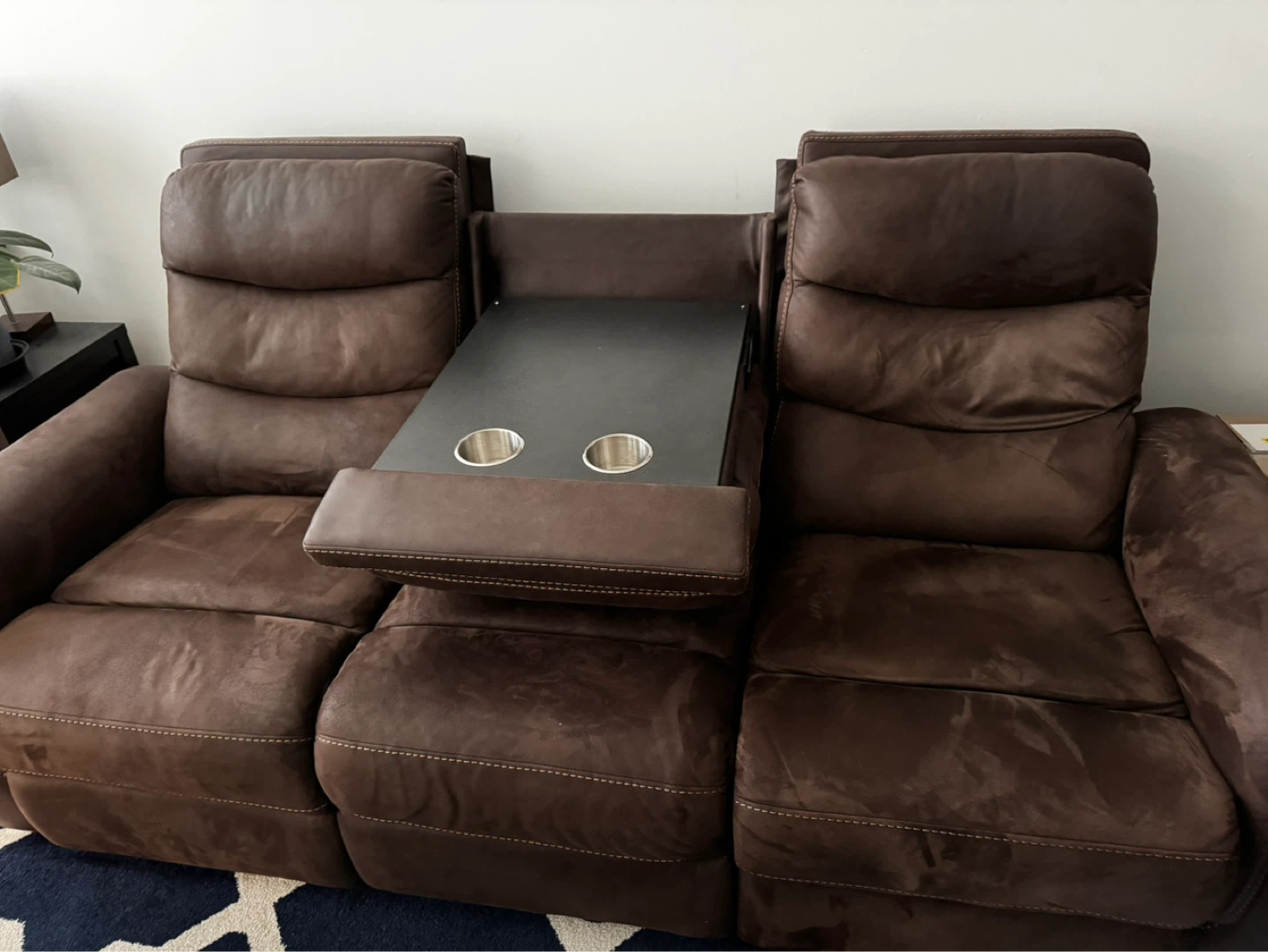 Bobs Brown Faux Leather 3-Seater Reclining Sofa with Cup Holders - photo 2