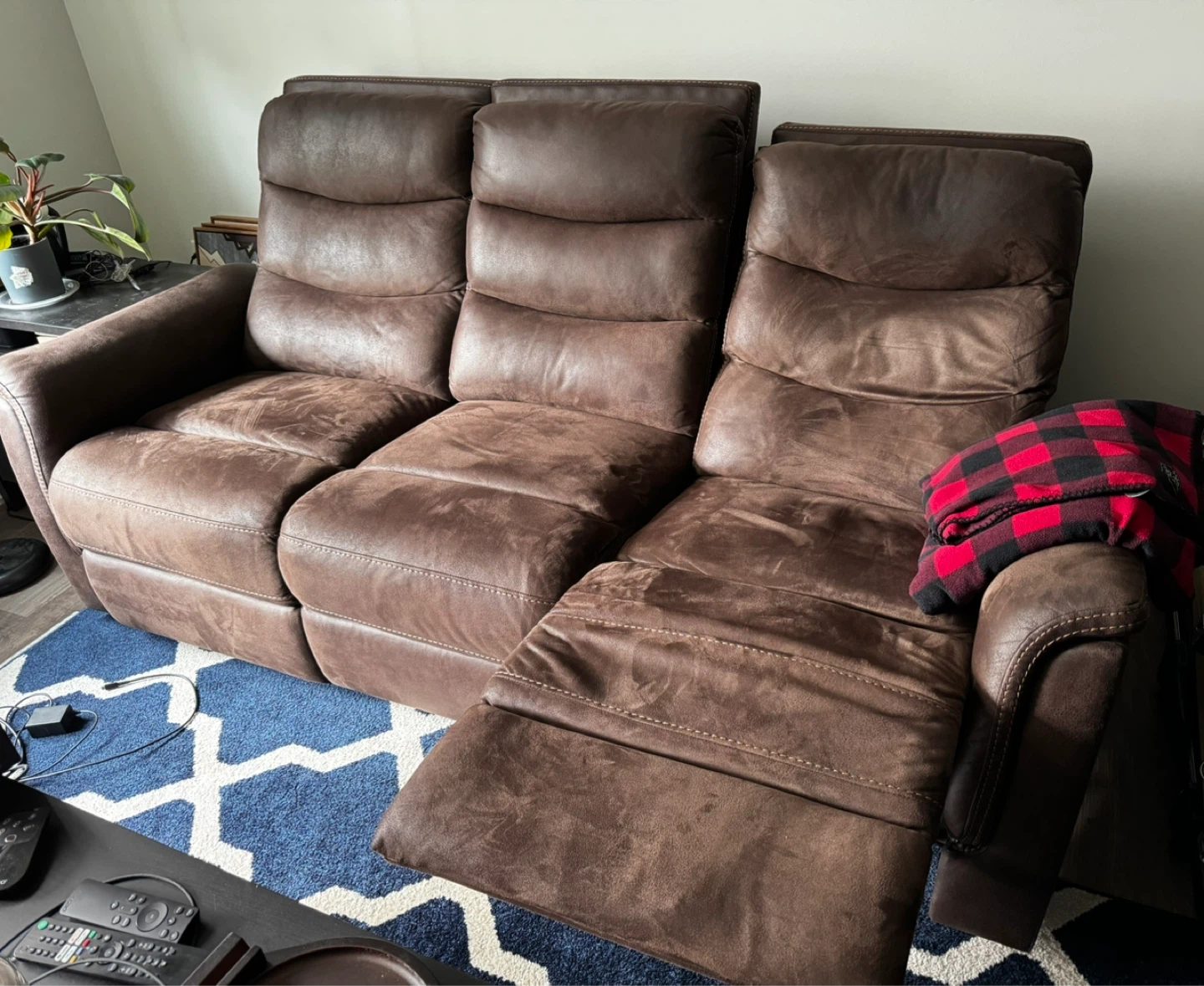 Bobs Brown Faux Leather 3-Seater Reclining Sofa with Cup Holders - photo 3