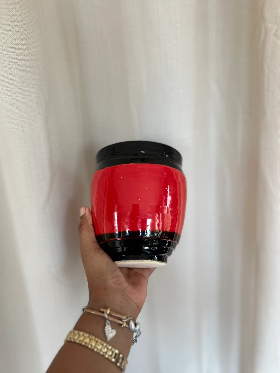 Red and Black Ceramic Planter Pot - photo 4