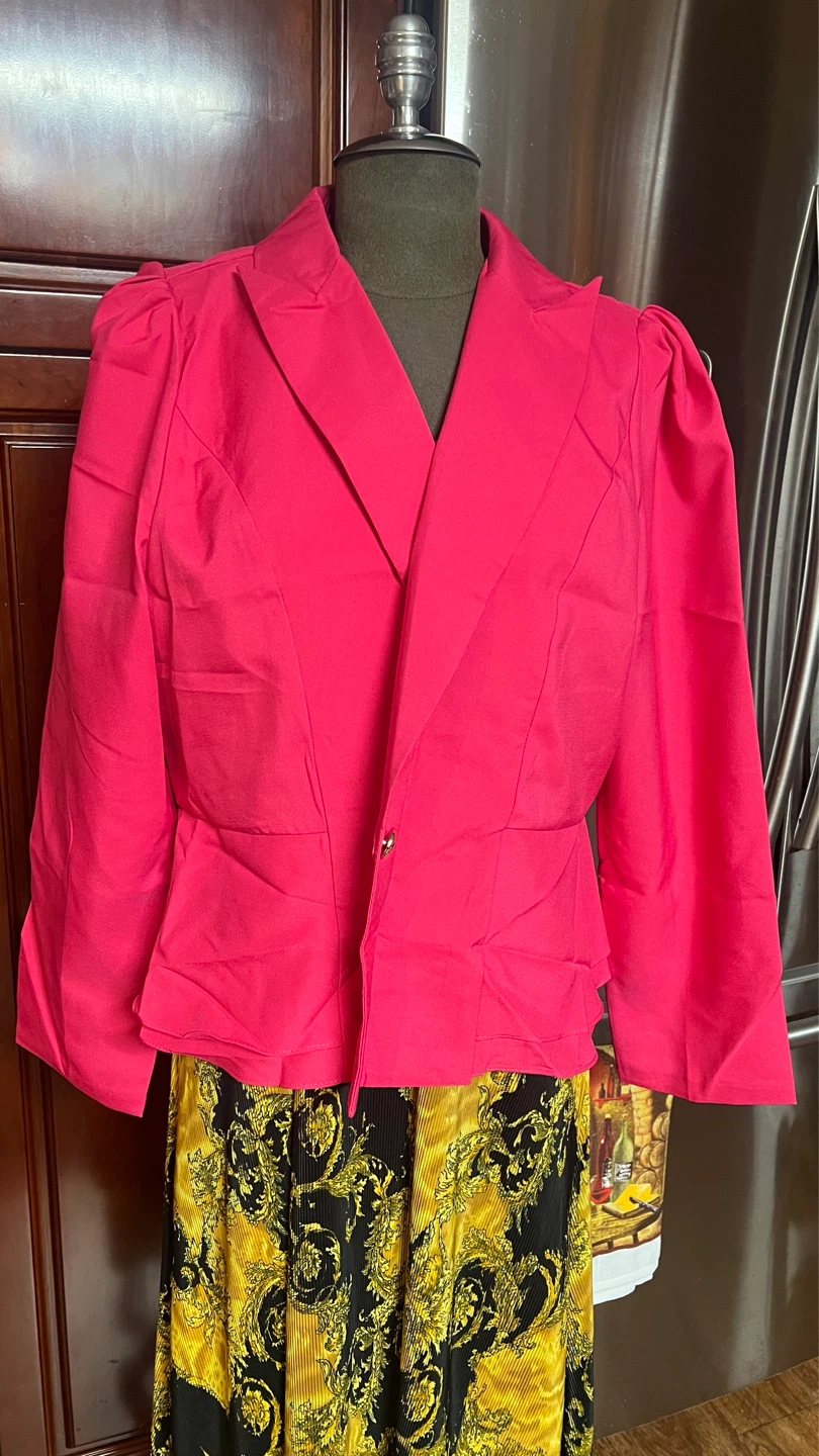 Hot Pink Blazer with Puffed Sleeves