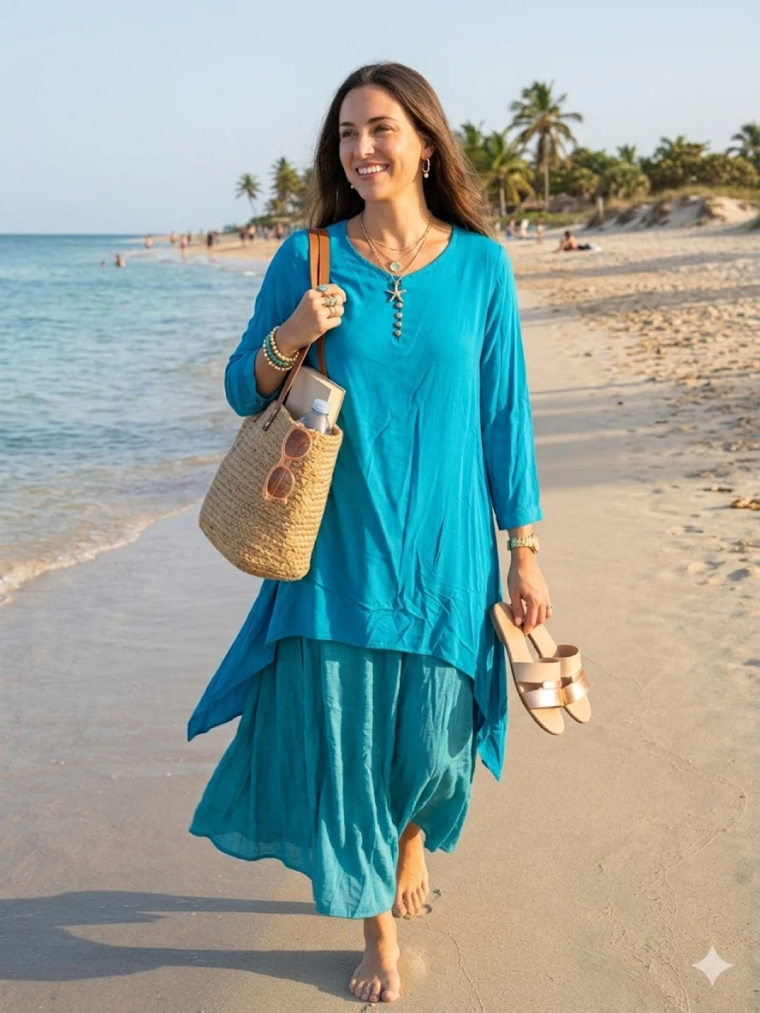 CL.shang Turquoise Layered Tunic Top