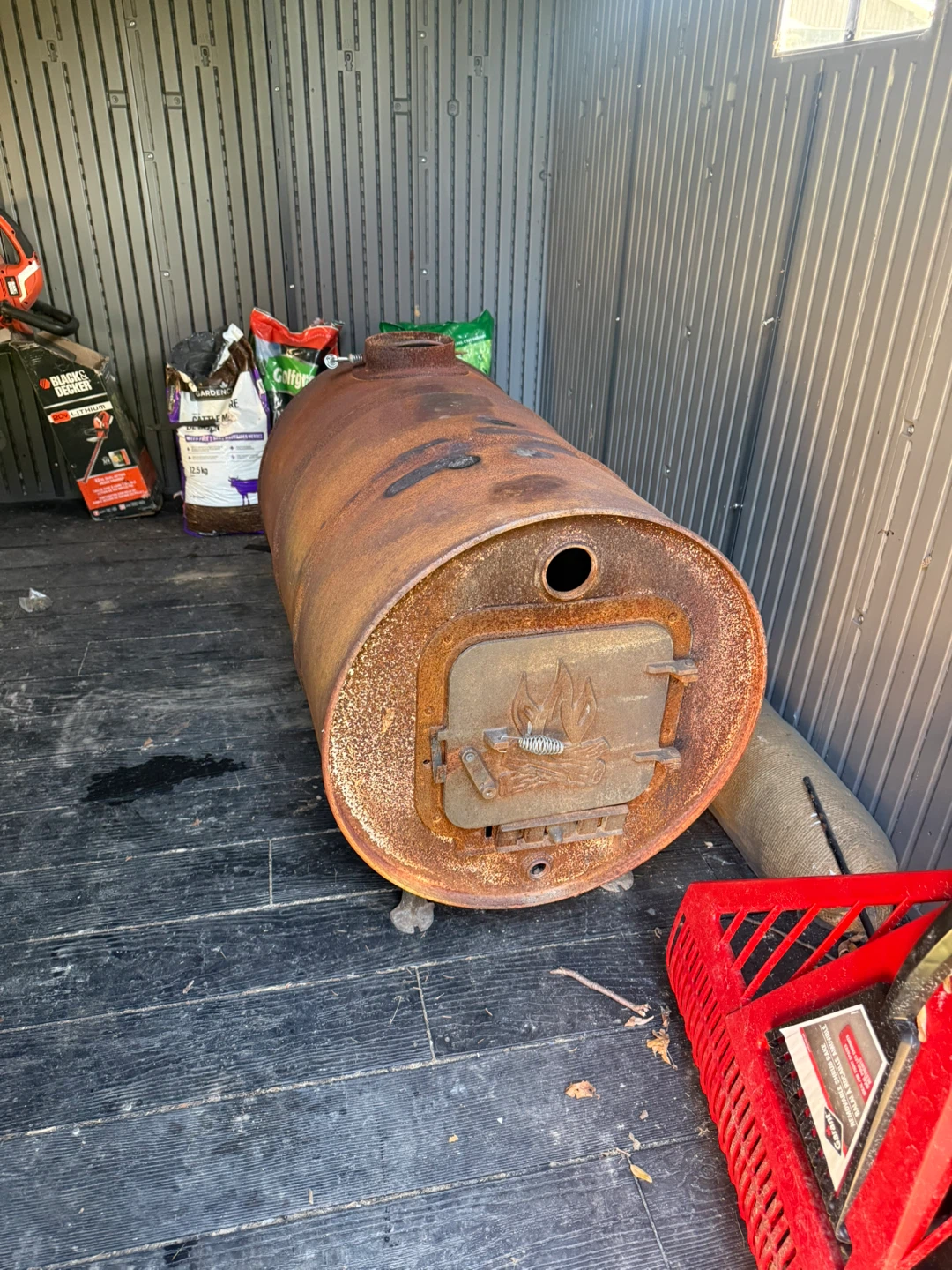 Rustic Barrel Wood Stove with Chimney Pipe - photo 3