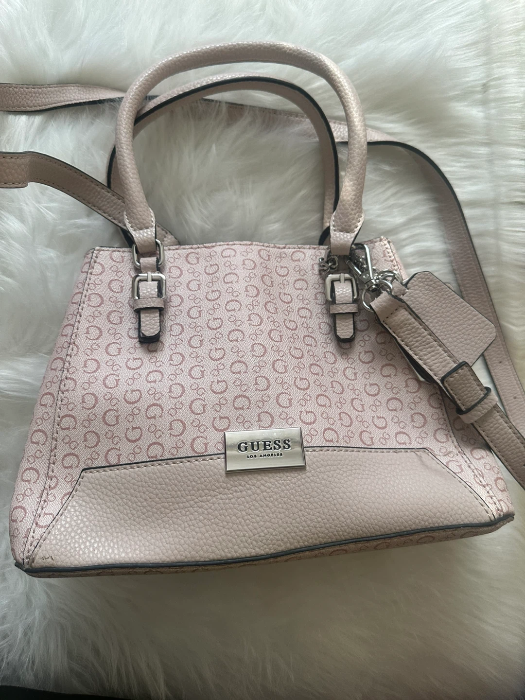 Guess Pink Monogram Satchel Handbag