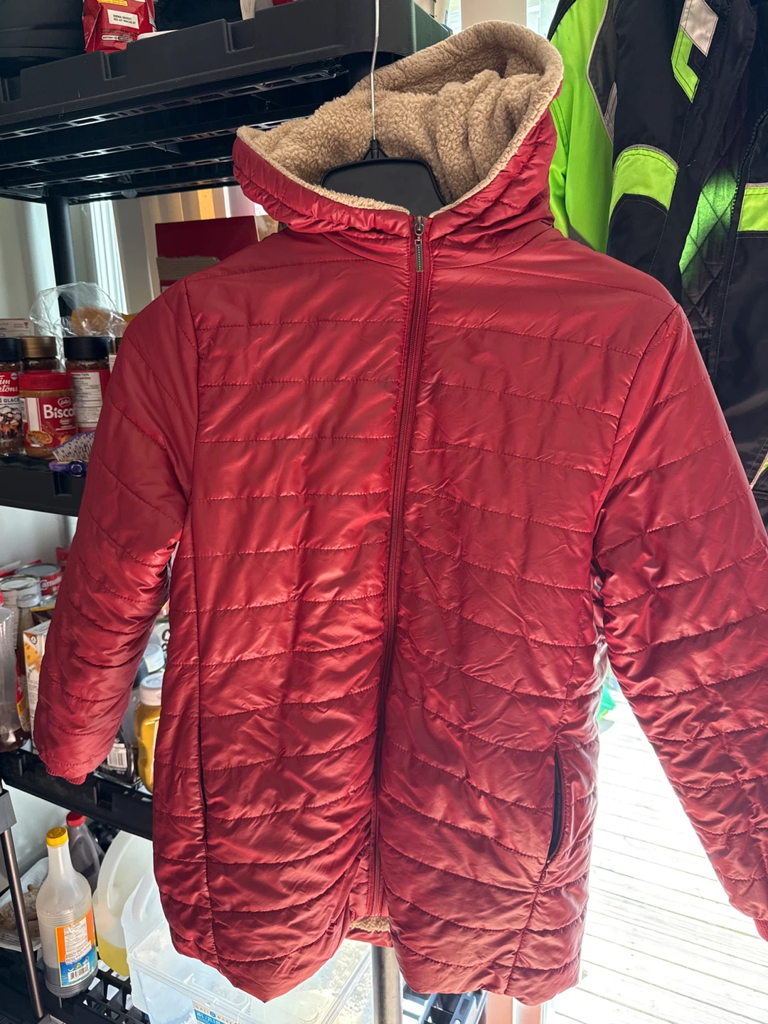 Red Puffer Jacket with Sherpa Hood