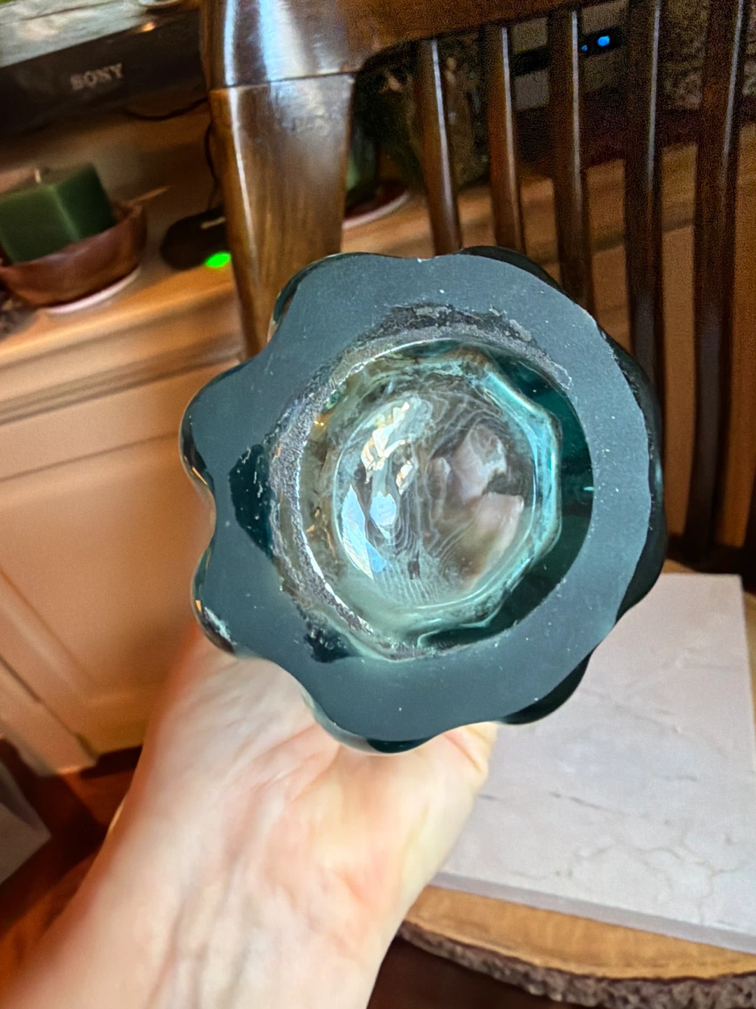 🌱Gorgeous Peacock Blue Glass Swung Vase - photo 4