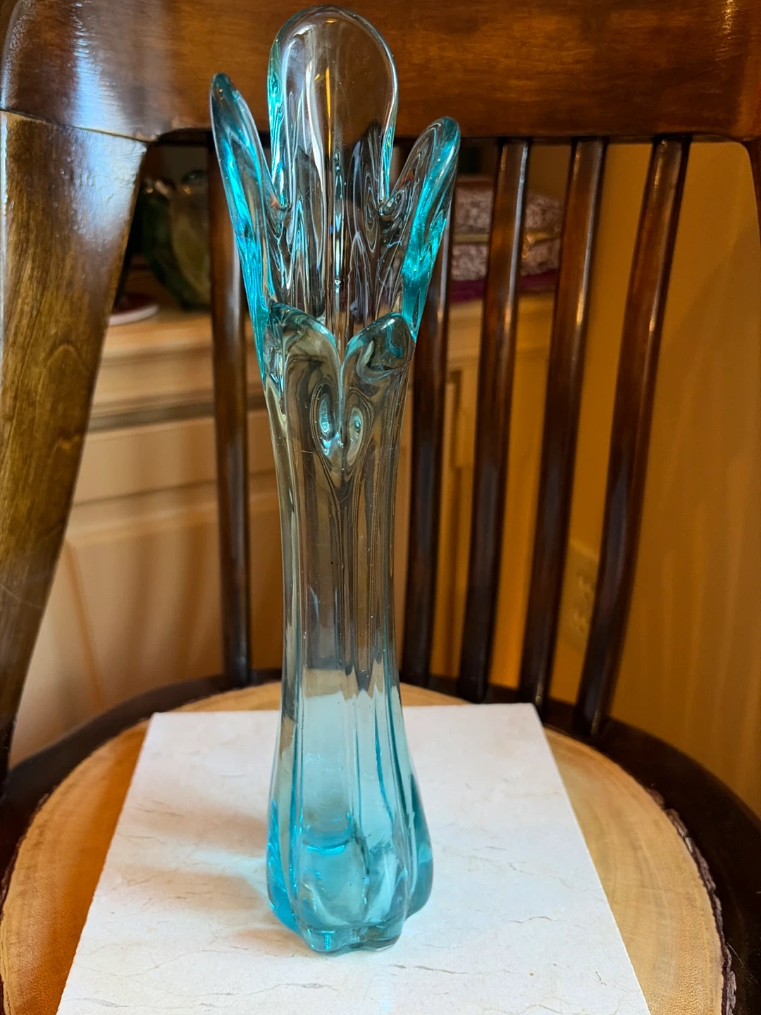 🌱Gorgeous Peacock Blue Glass Swung Vase - photo 2