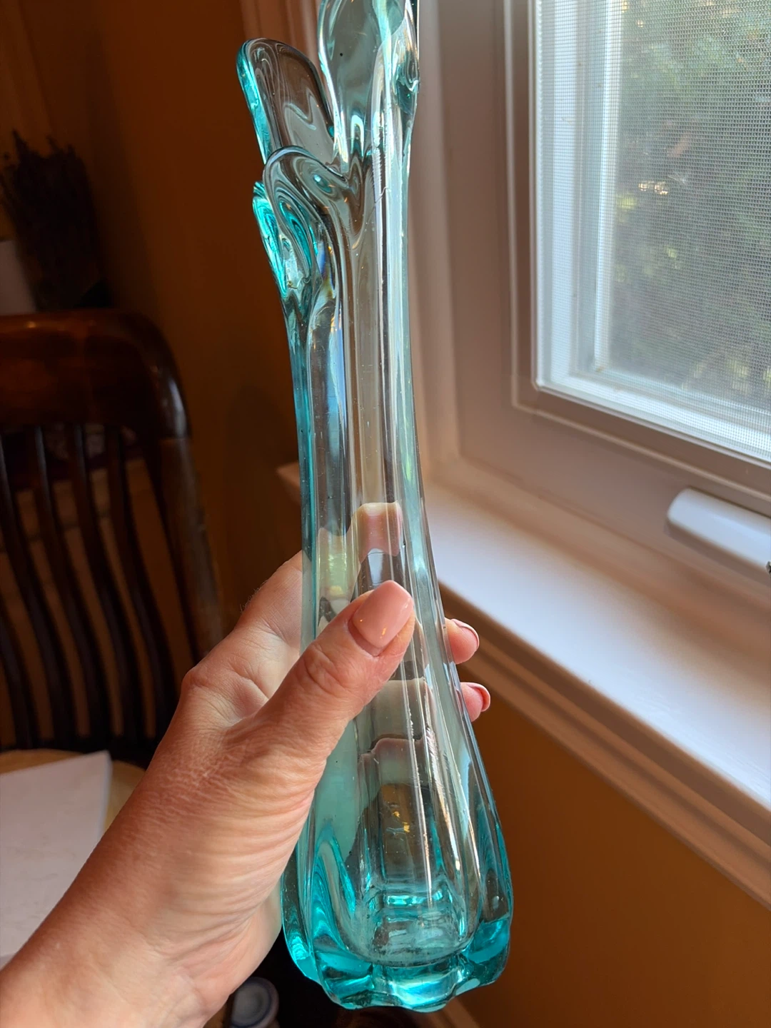 🌱Gorgeous Peacock Blue Glass Swung Vase - photo 5