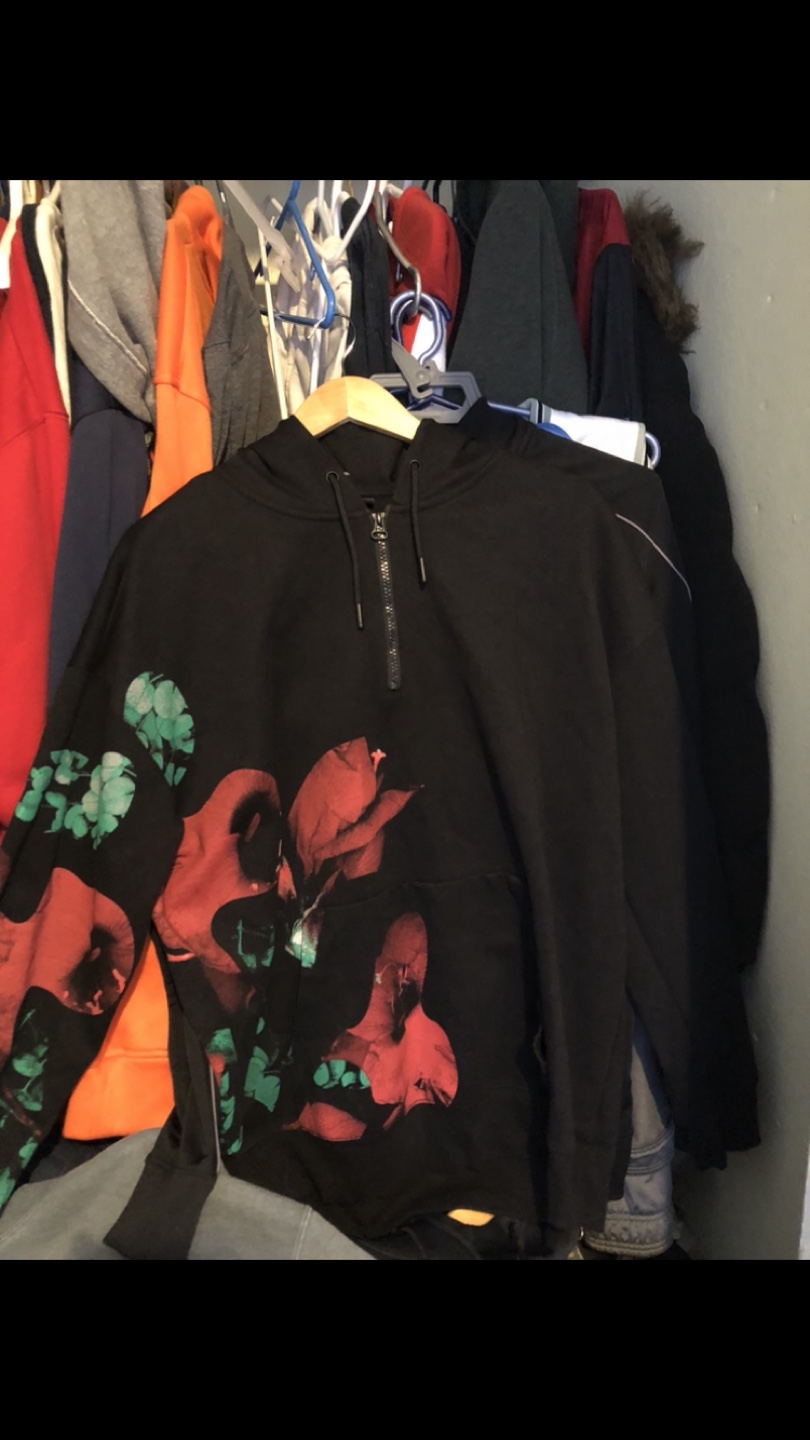 Black Floral Print Hoodie