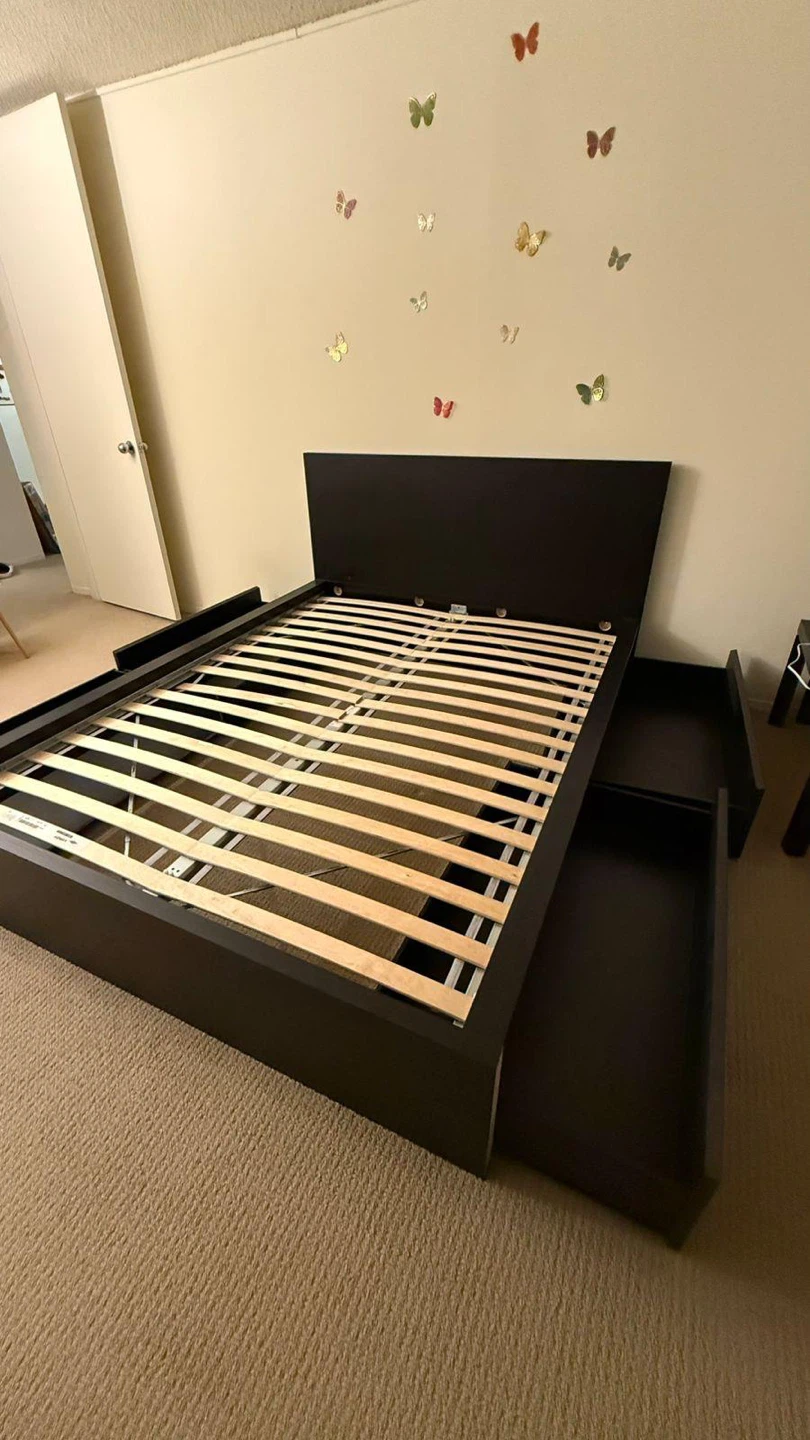 Black IKEA Queen Storage Bed Frame with Drawers - photo 2