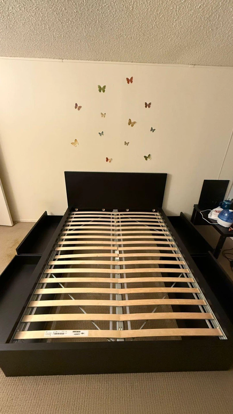 Black IKEA Queen Storage Bed Frame with Drawers