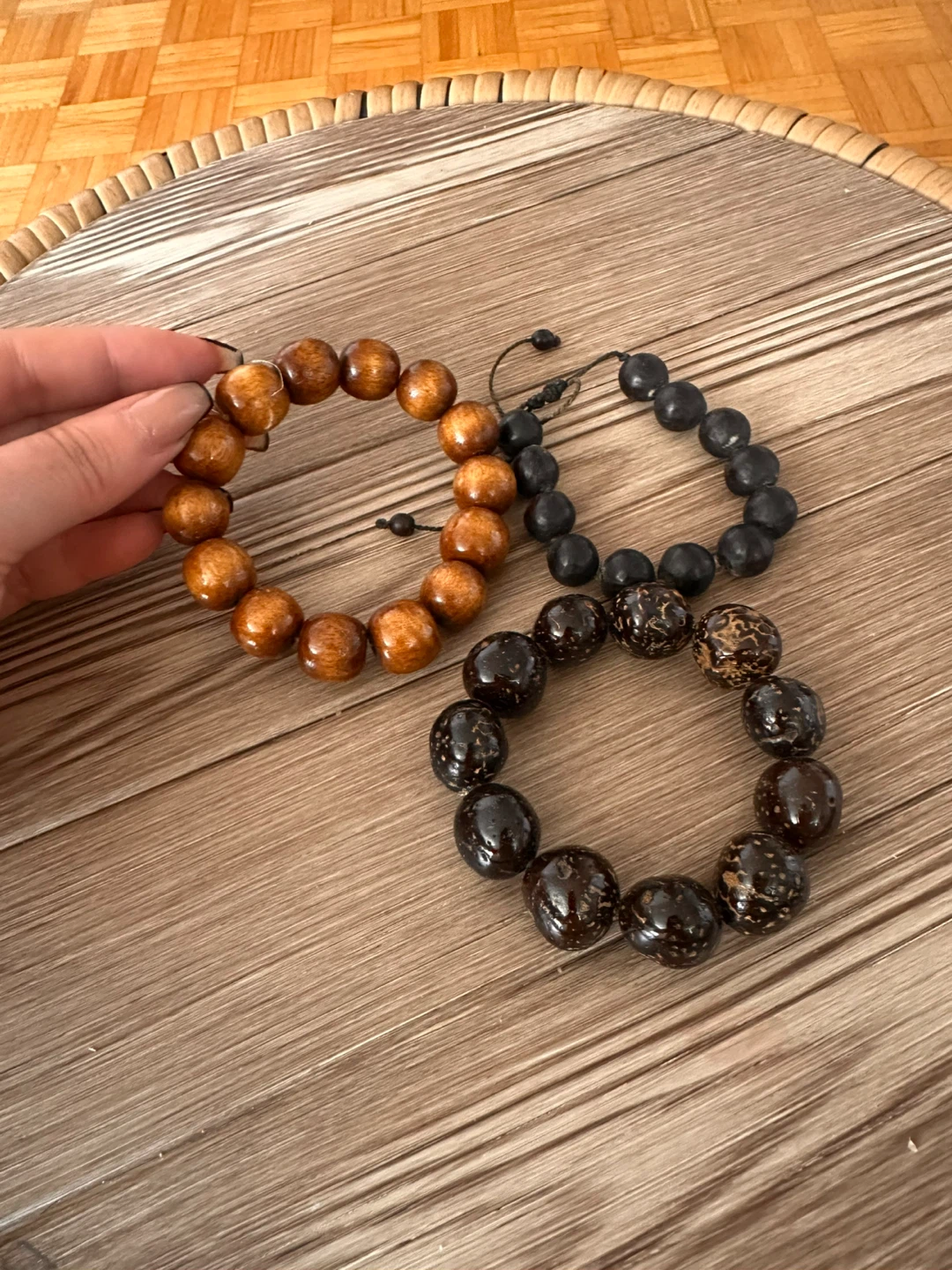 Set of 3 Wood & Seed Bracelets