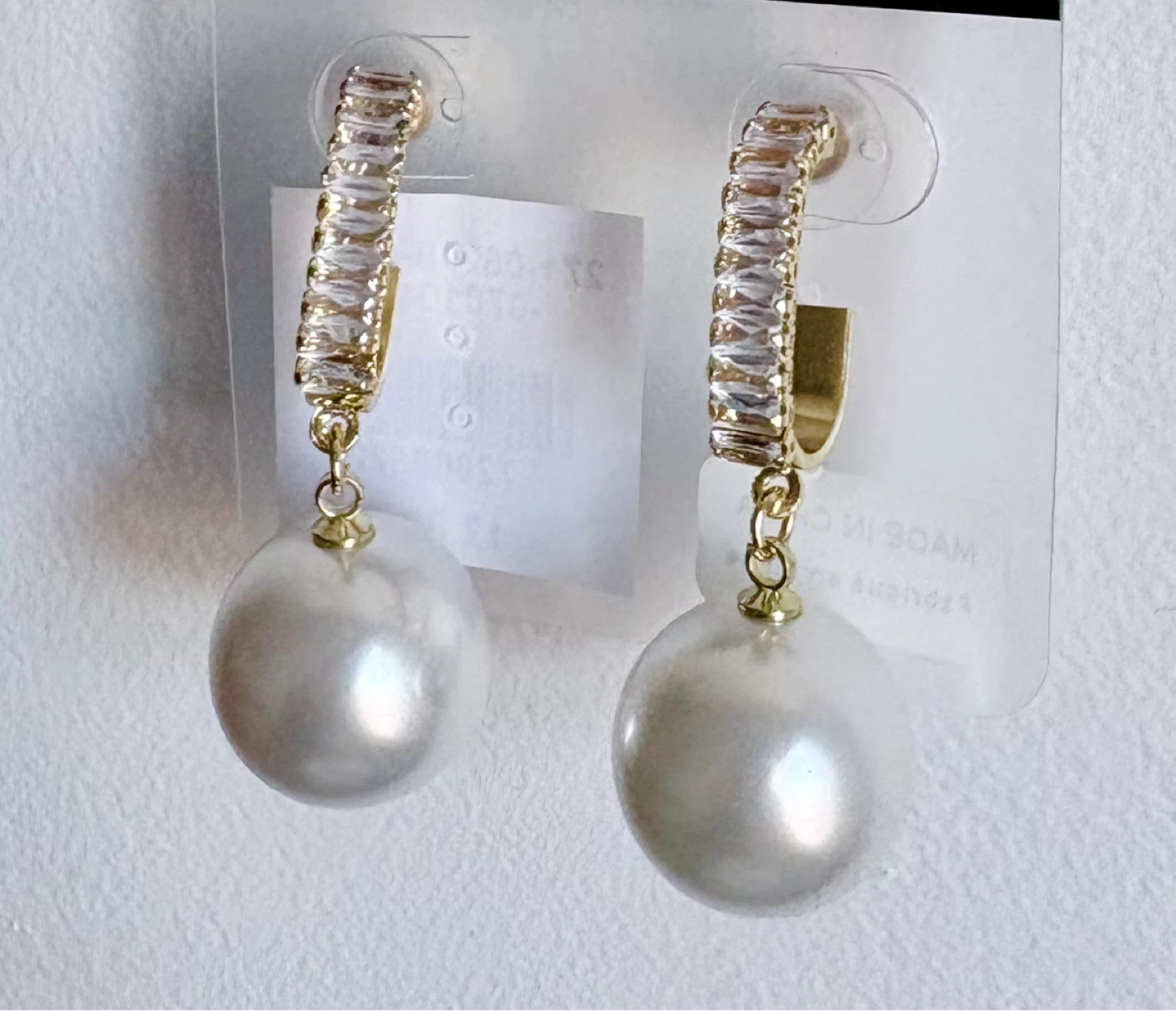 Pearl Drop Hoop Earrings with Rhinestones 🌱