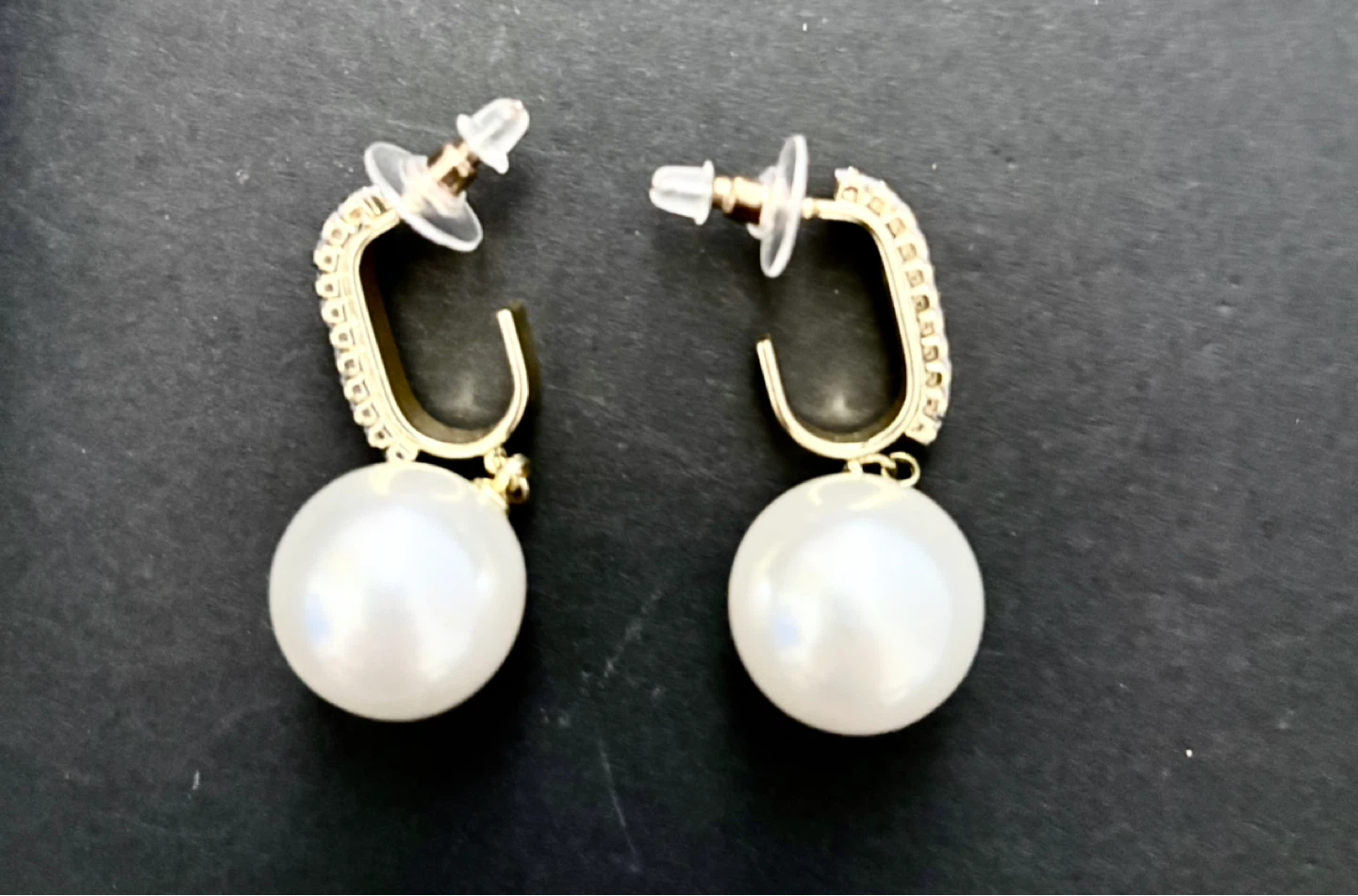 Pearl Drop Hoop Earrings with Rhinestones 🌱 - photo 3