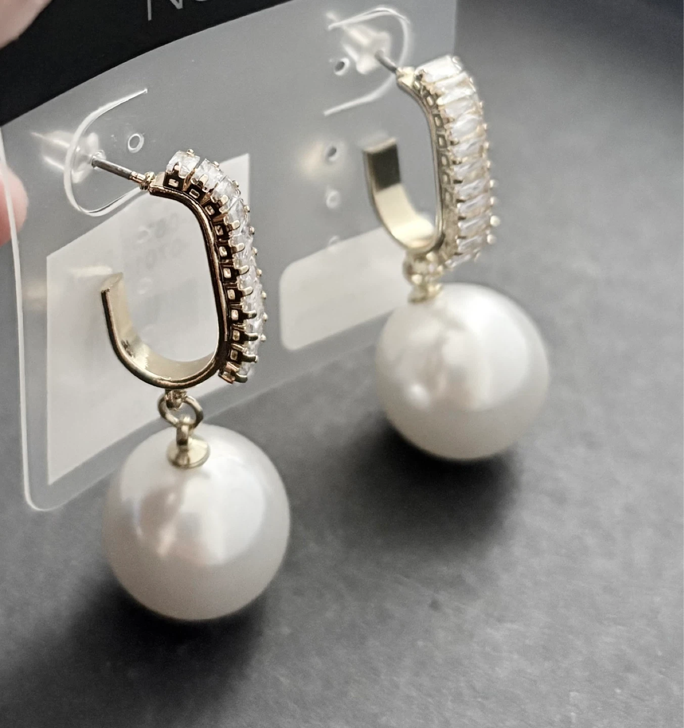 Pearl Drop Hoop Earrings with Rhinestones 🌱 - photo 2