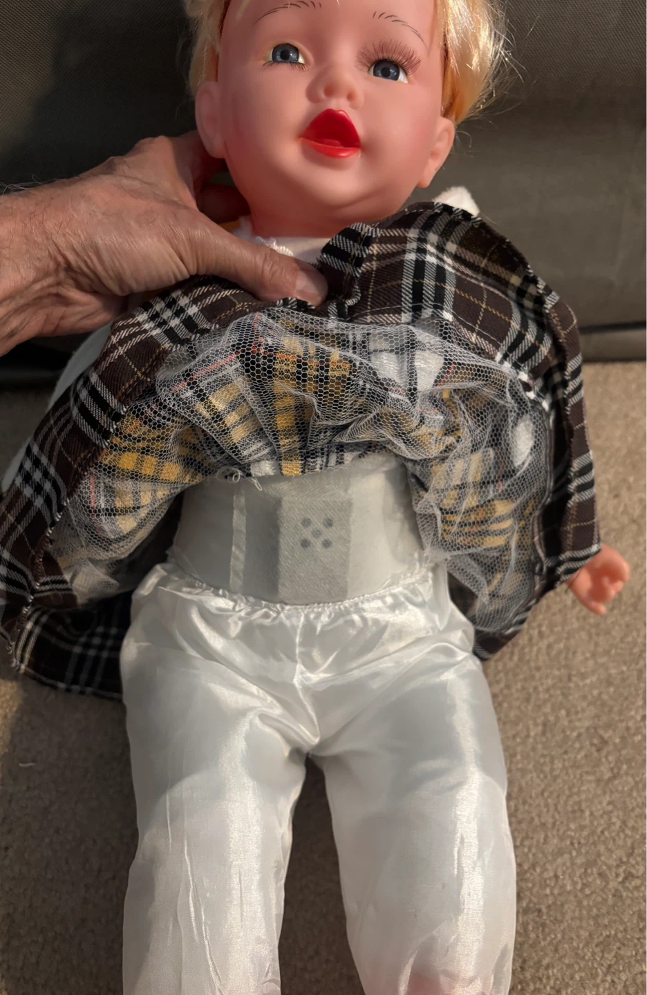 Beautiful Plush Doll with Blonde Hair & Plaid Dress (with music) - photo 4