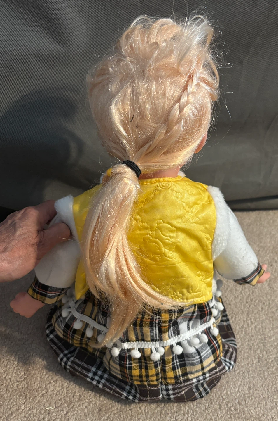 Beautiful Plush Doll with Blonde Hair & Plaid Dress (with music) - photo 2