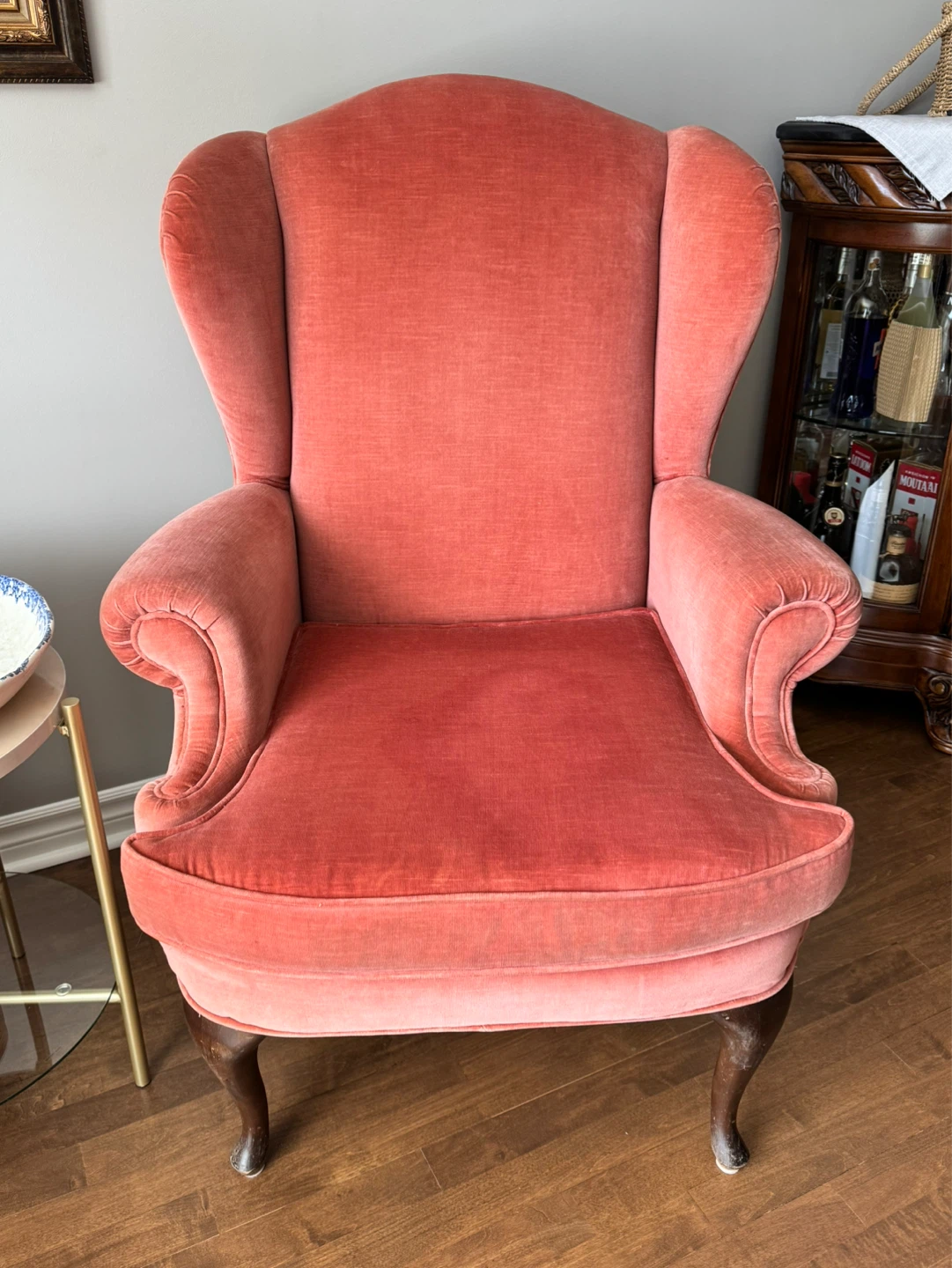 Coral Velvet Wingback Armchair