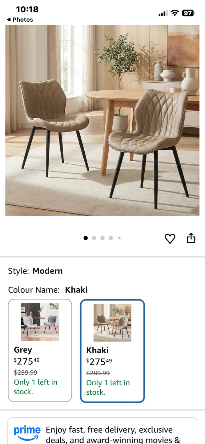 Set of 2 Khaki Dining Chairs& table - photo 5