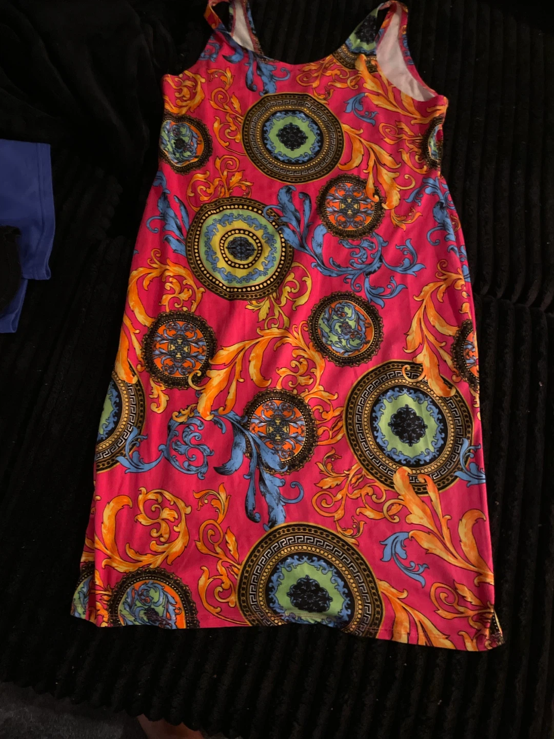 Pink Baroque Print Mini Dress