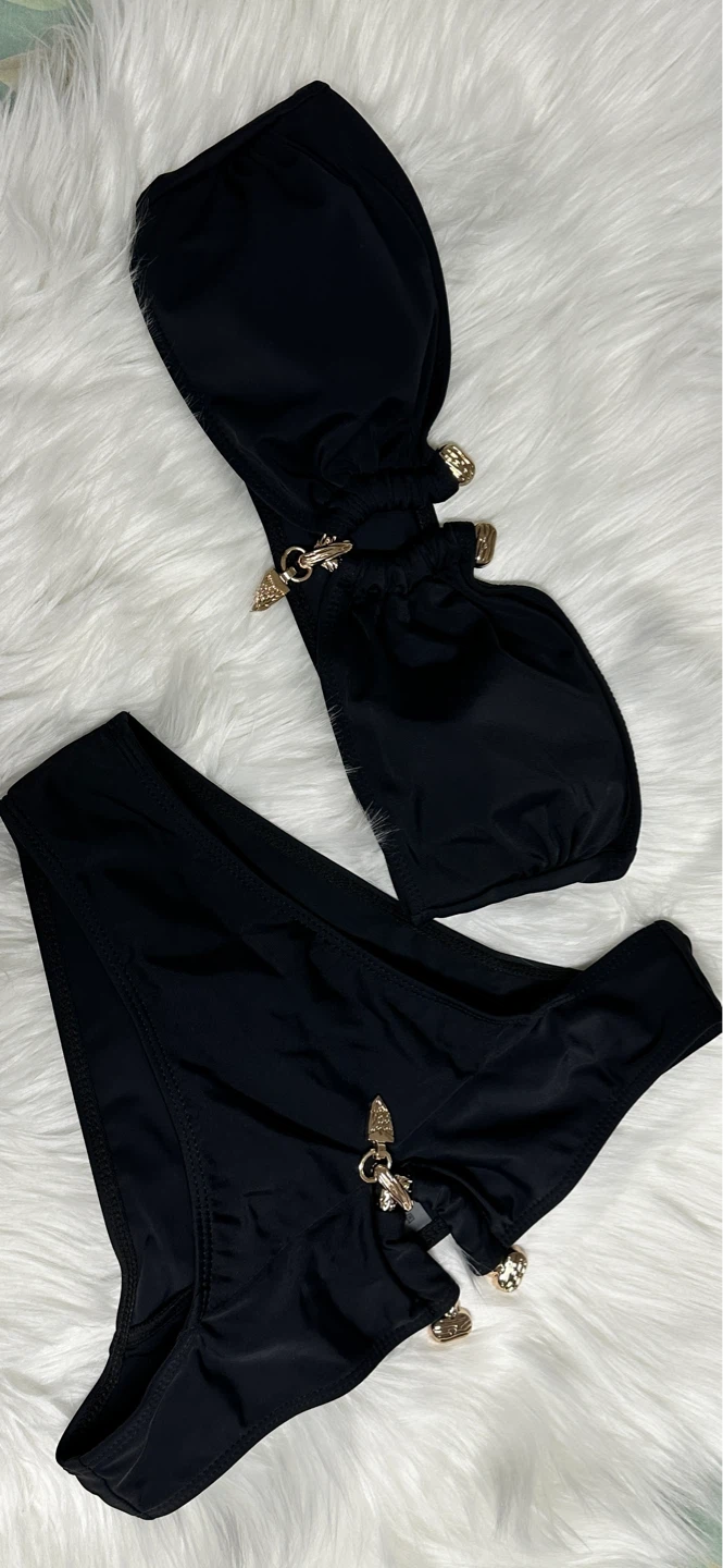 Black Bikini Set with Gold Accents