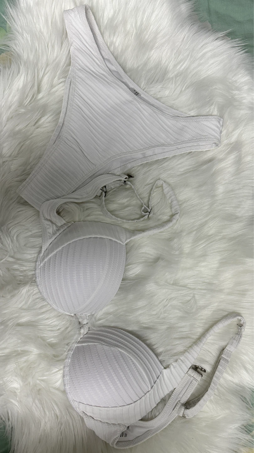 White Ribbed Bikini Set