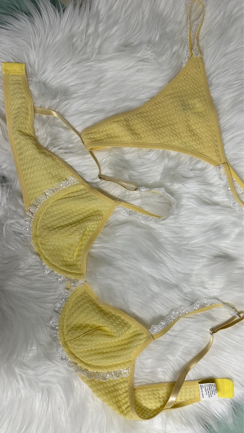Yellow Terrycloth Bralette and Bikini Set