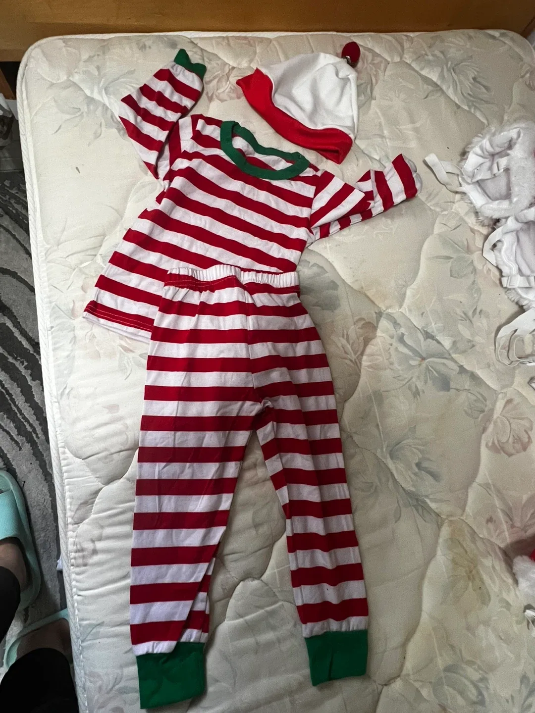 Kids Red and White Striped Pajama Set with Hat