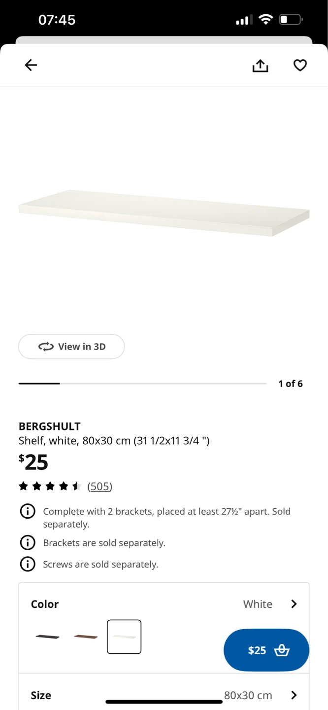 BERGSHULT Shelf, White, 80x30 cm