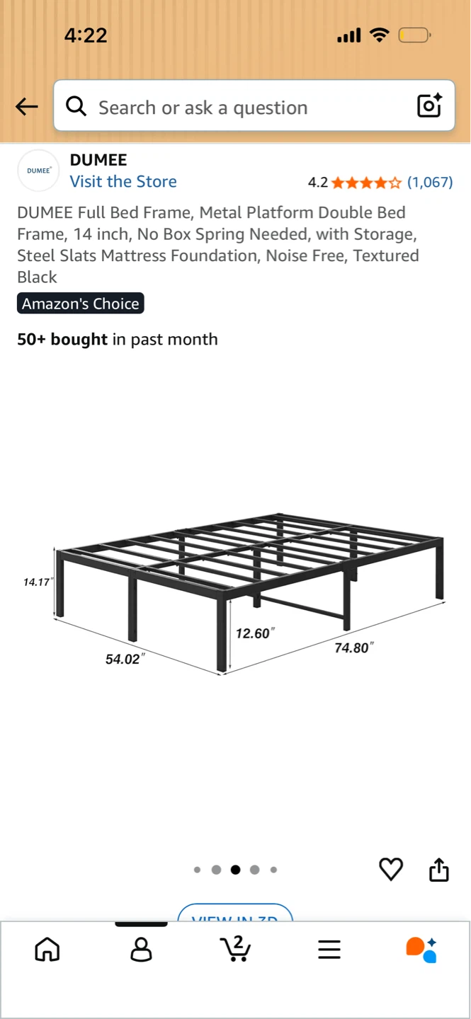 DUMEE Full Bed Frame, Metal Platform Double Bed Frame - photo 3