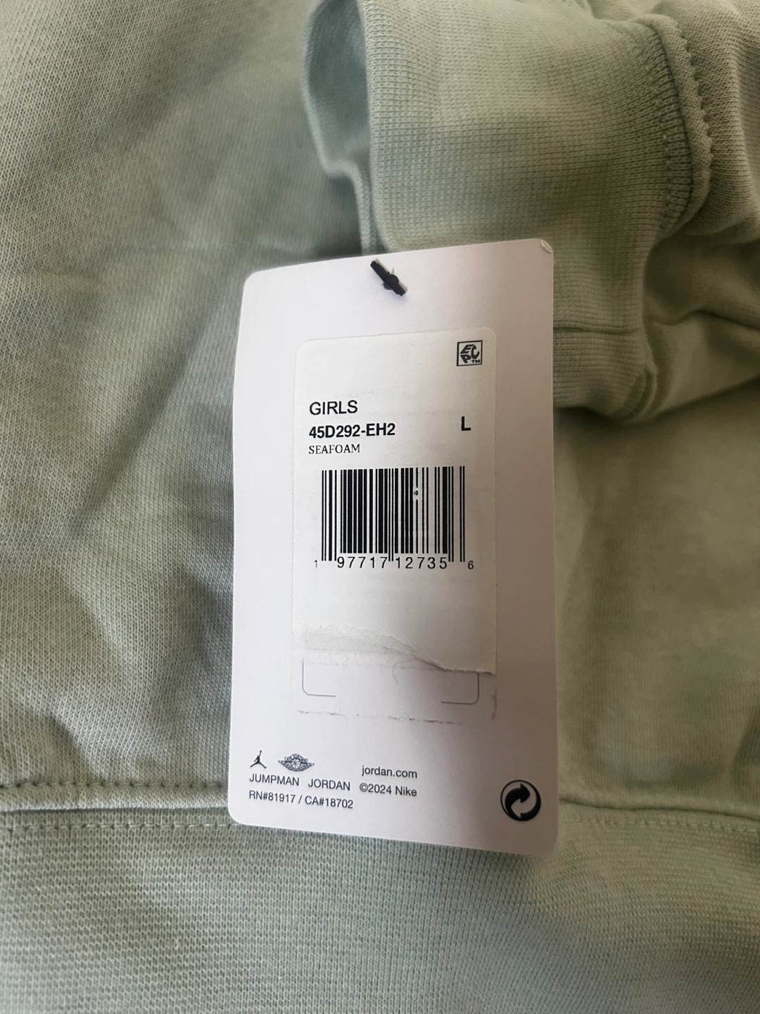 NWT Jordan Girls Seafoam Hoodie - Size L - photo 2