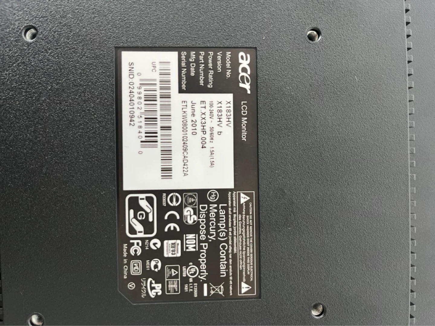 Acer X183HV LCD Monitor - photo 2
