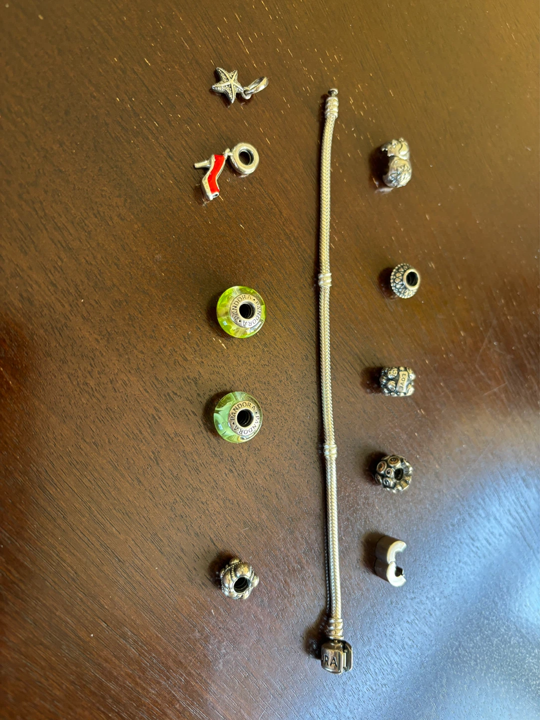 Pandora silver bracelet and charms