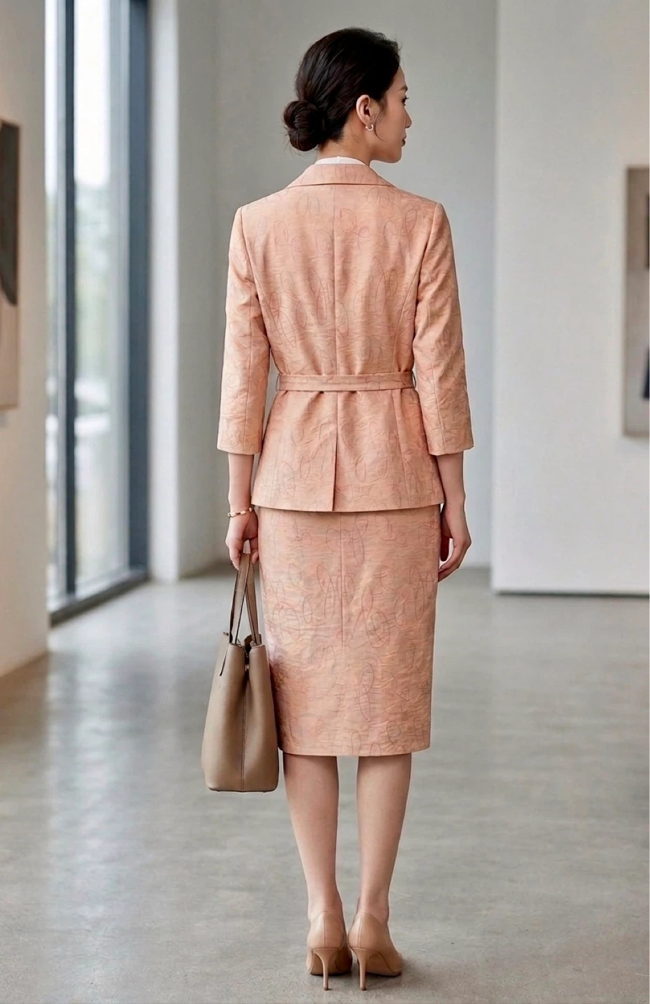 Pink Patterned Blazer and Skirt Set - photo 2