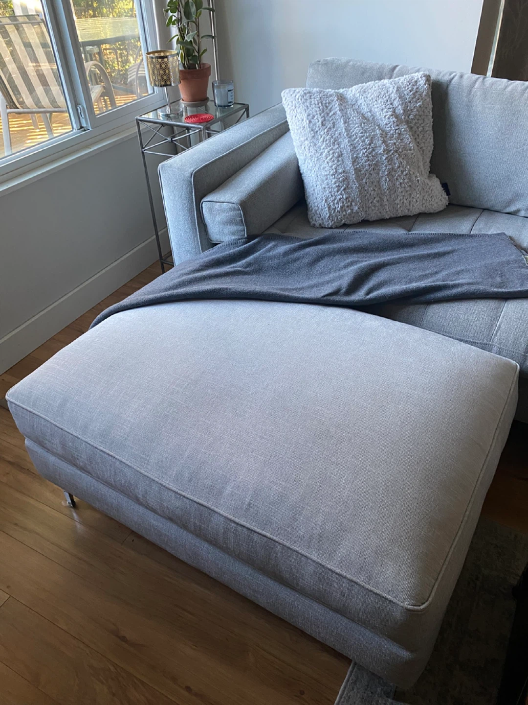 Large light Grey Fabric Ottoman / Footrest - photo 3