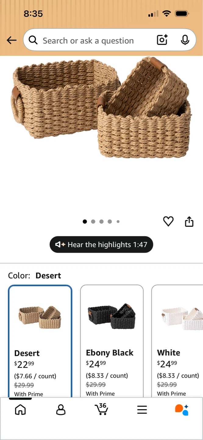 Set of 3 Woven Storage Baskets - Desert Color