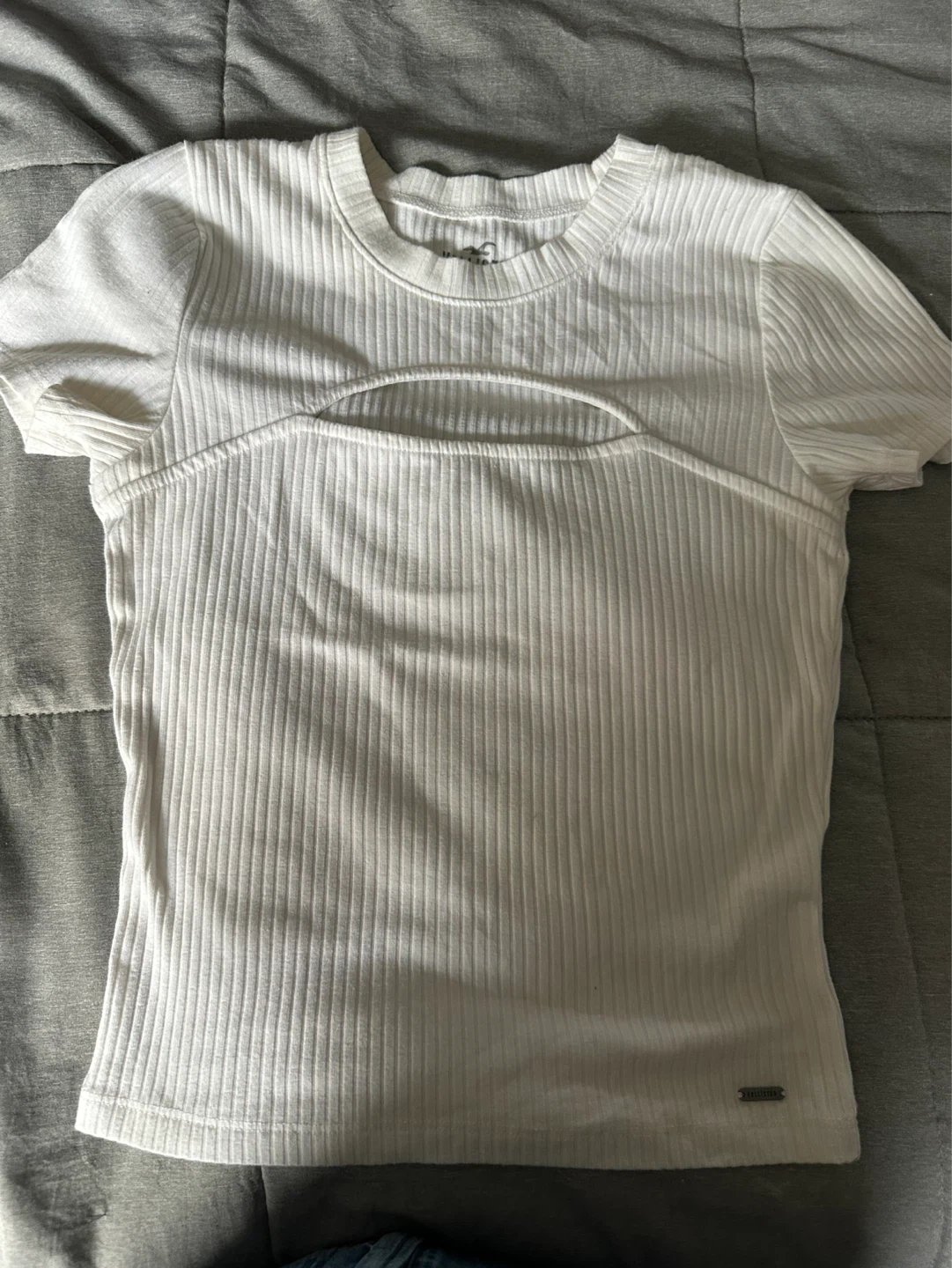 Hollister White Ribbed Crop Baby T-Shirt