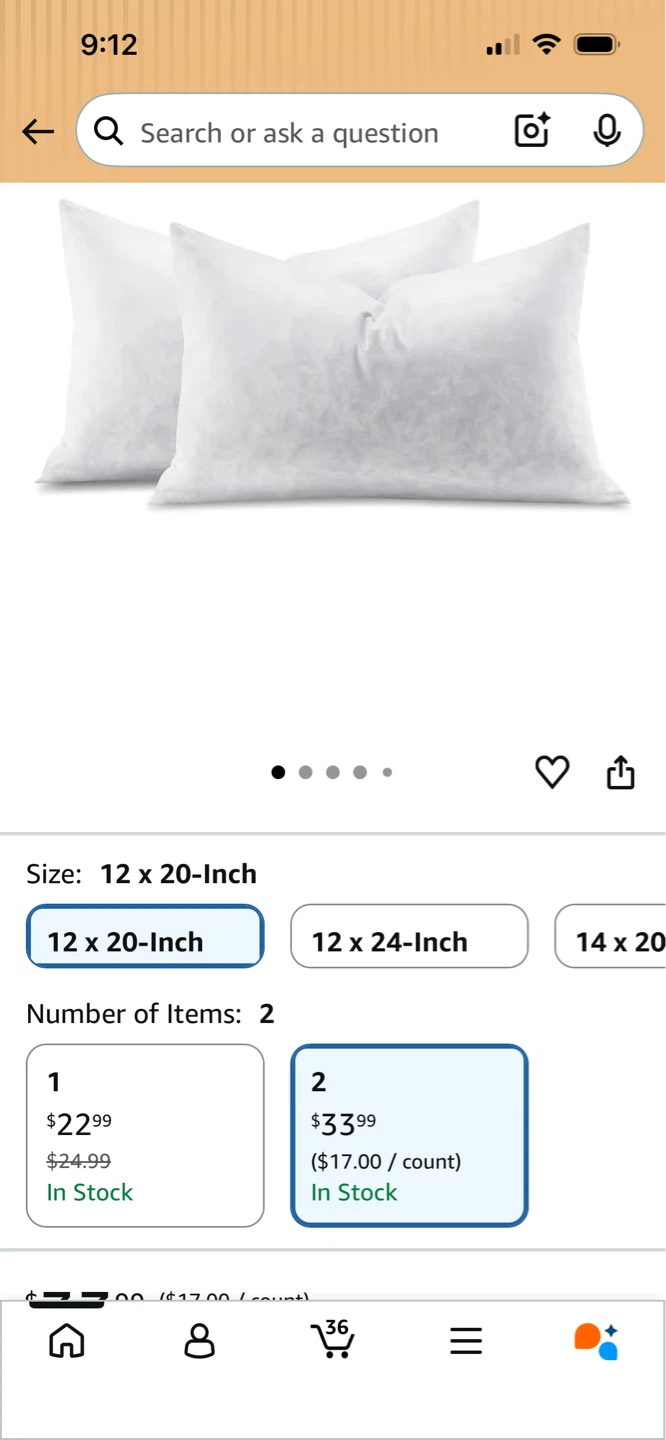 Set of 2 Feather Throw Pillow Inserts - 12 x 20 Inch - photo 2