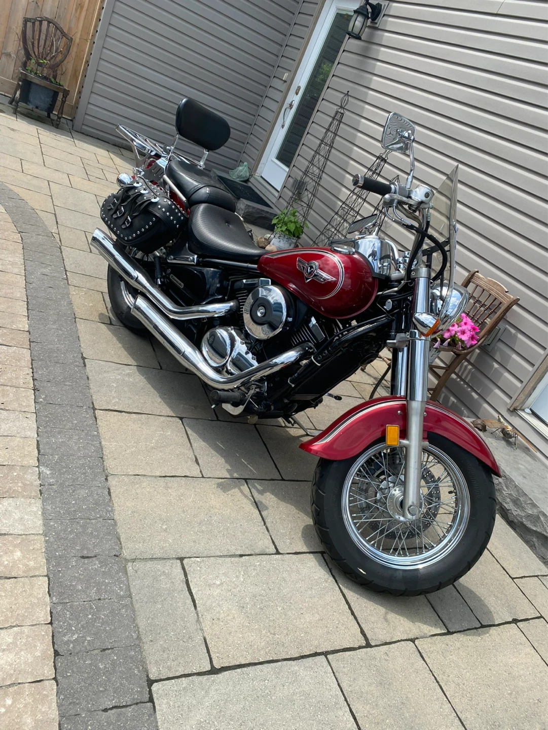 Red Kawasaki Cruiser Motorcycle