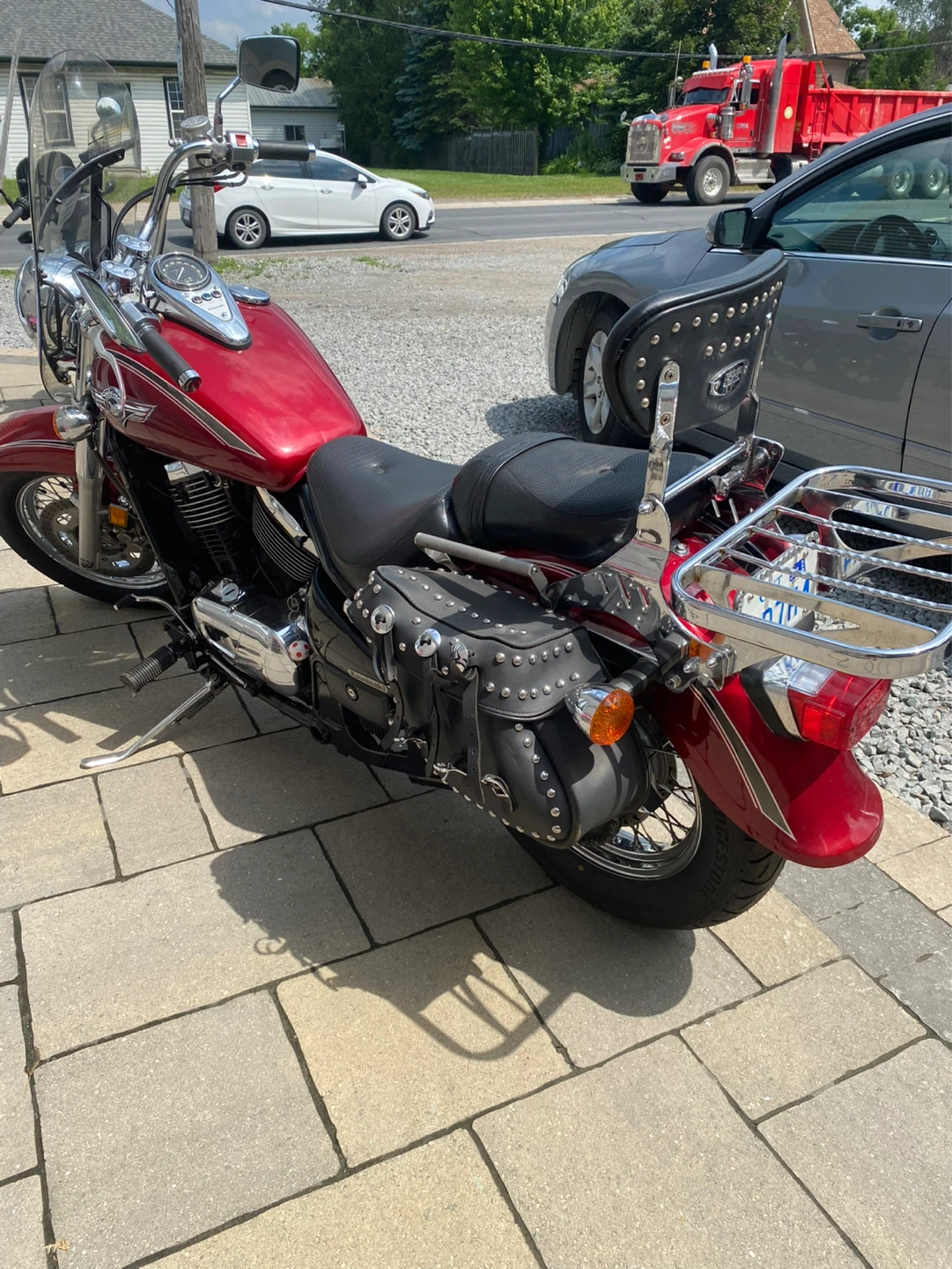 Red Kawasaki Cruiser Motorcycle - photo 3