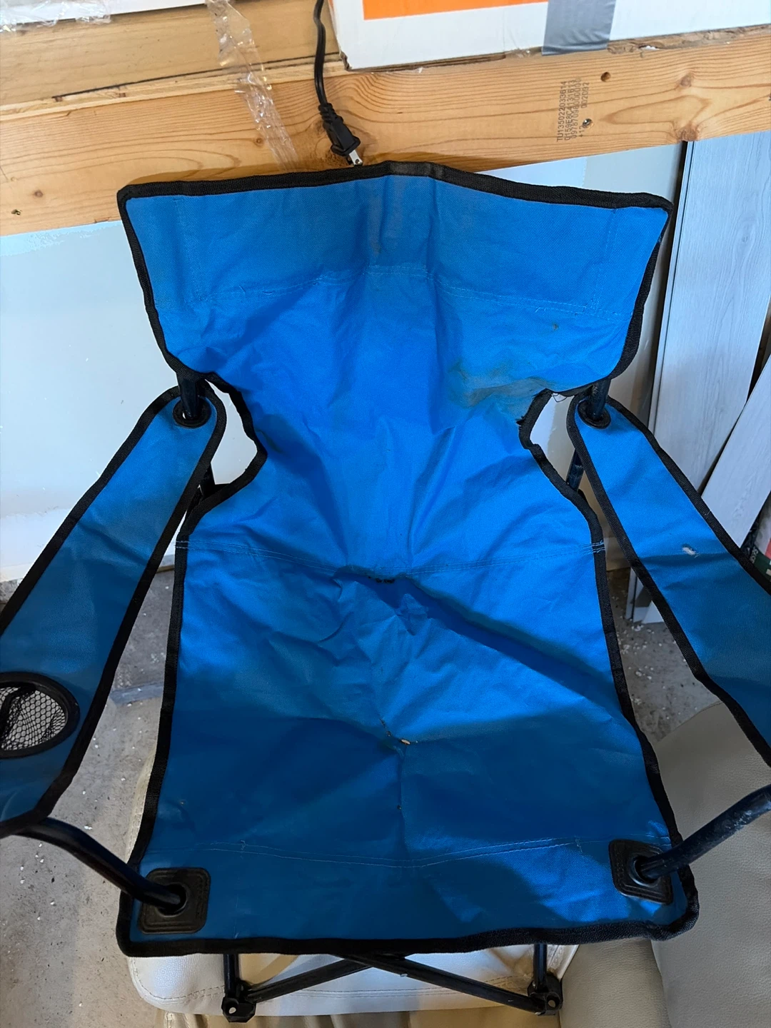 Blue Folding Camping Chair with Cup Holder