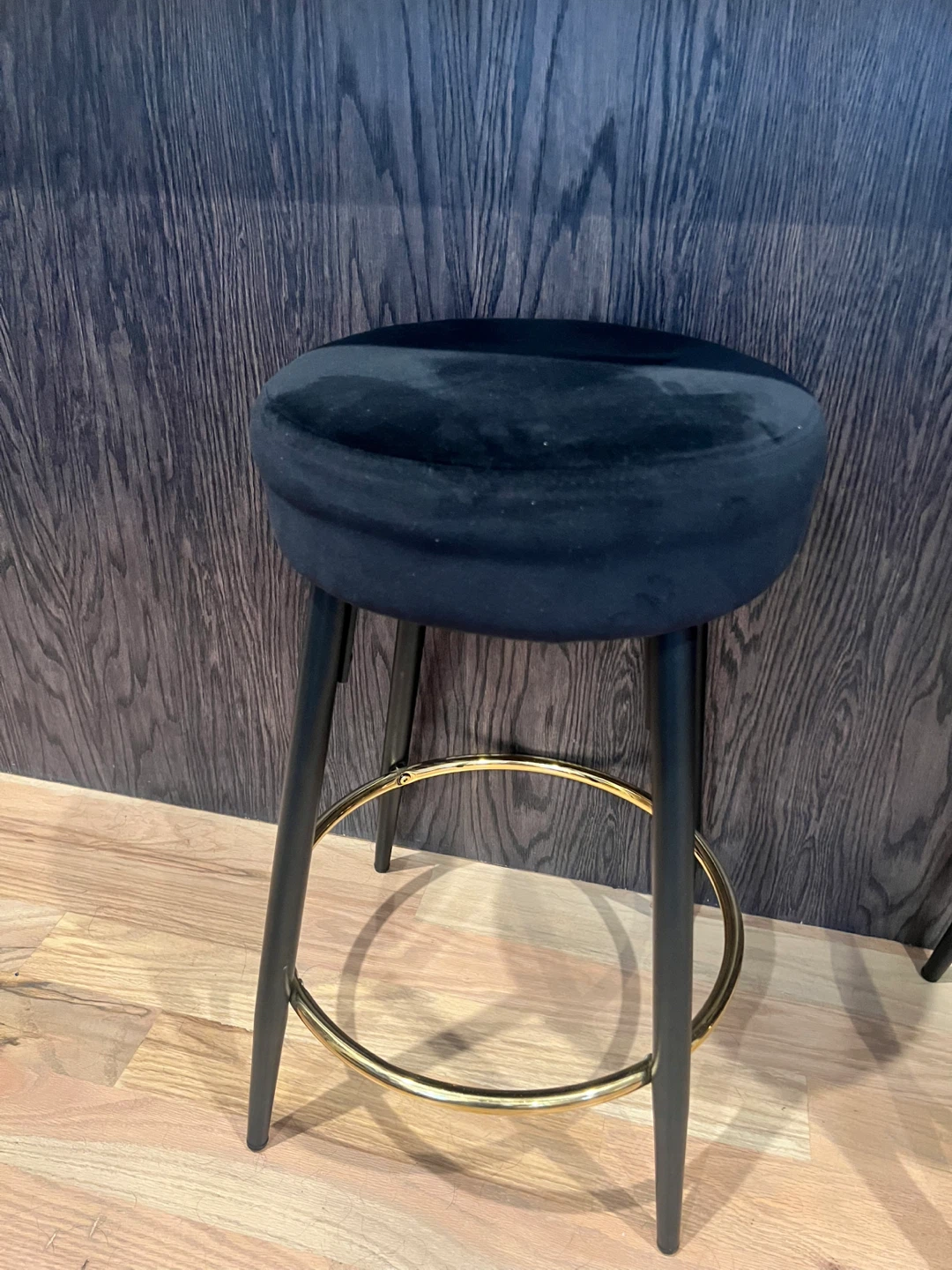 Set of 2 Black Velvet Bar Stools with Gold Footrest - photo 2
