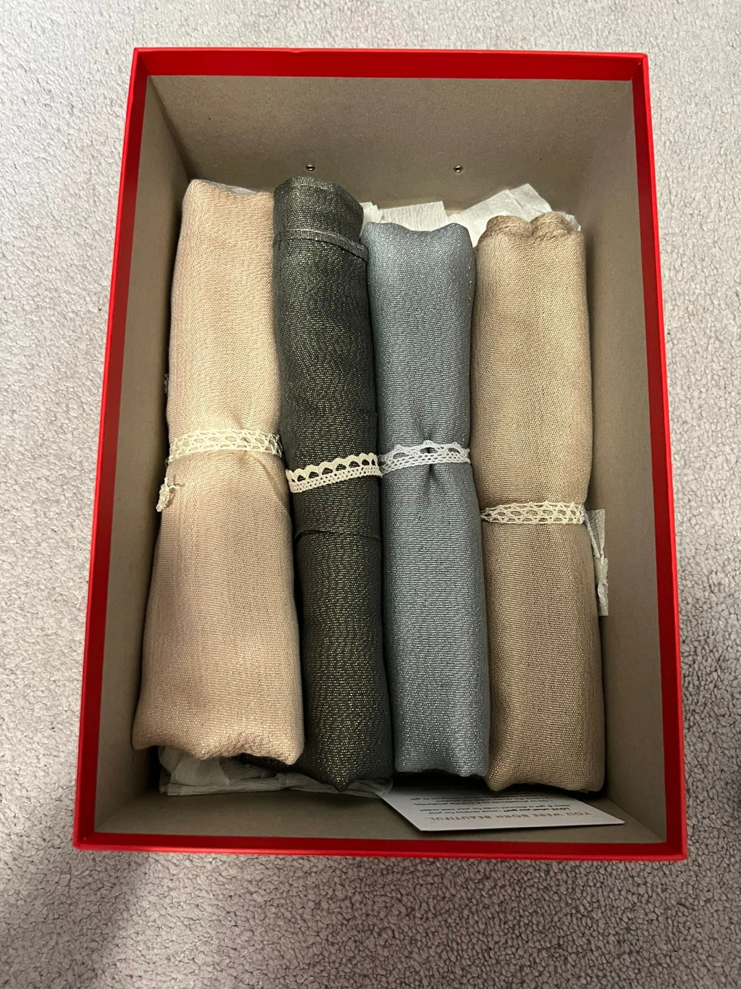 Set of 4 Rolled Scarves in Red Box