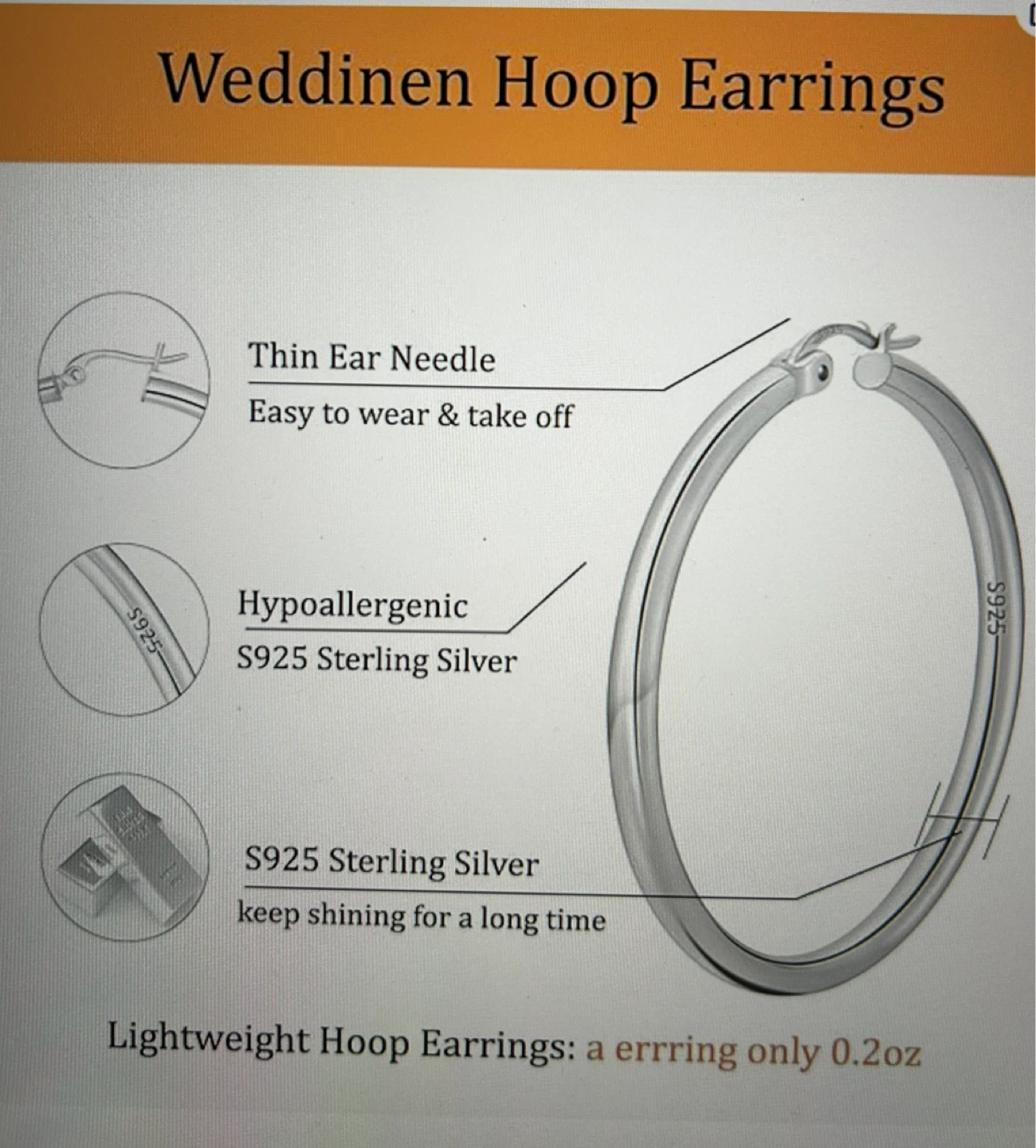 Sterling Silver Hoop Earrings 70mm - photo 2