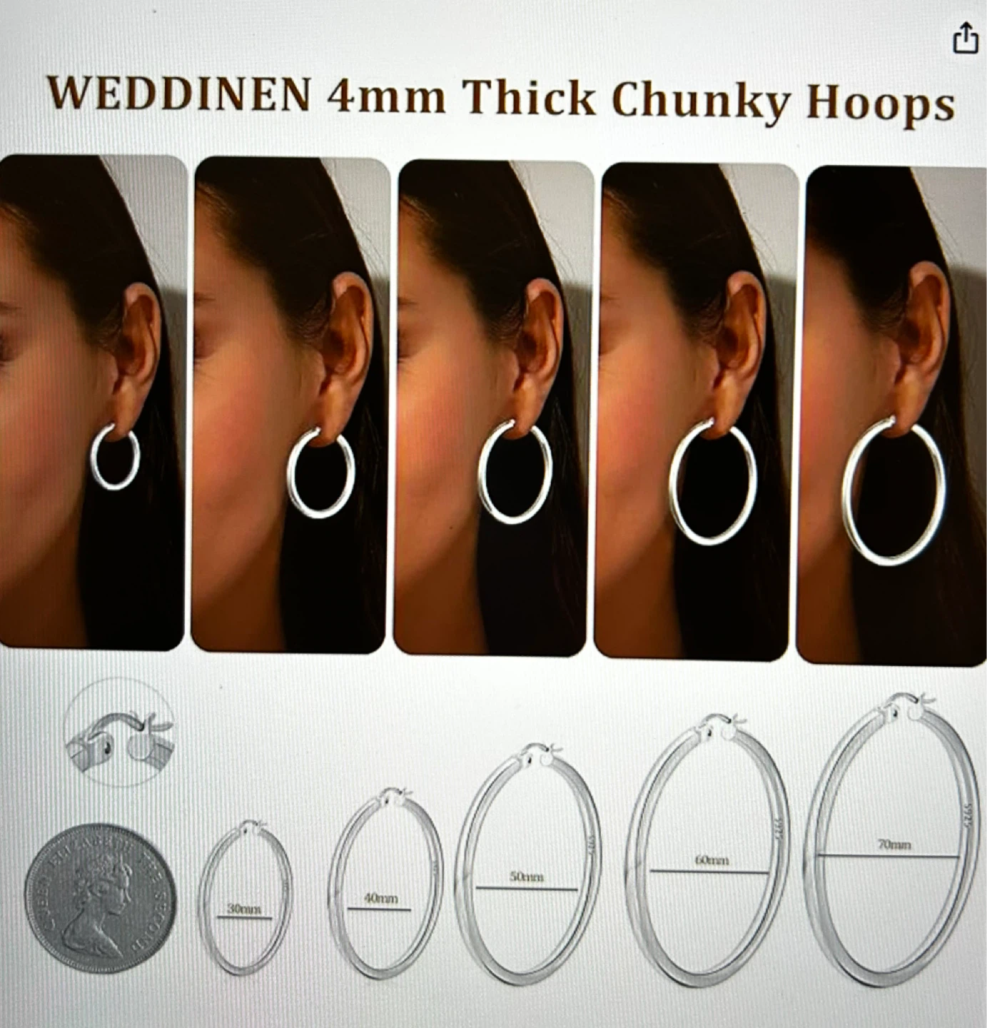 Sterling Silver Hoop Earrings 70mm - photo 3